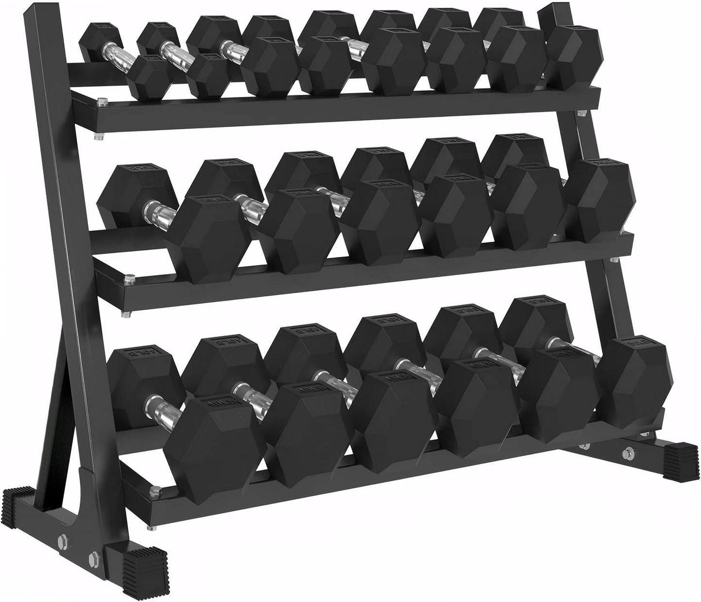 350LB 450LB 550LBS Rubber Hex Dumbbell Sets with Rack for Home Gym, 5-50LB Dumbbell Sets Coated Hand Weights for Strength Training, Workouts (5, Pounds)