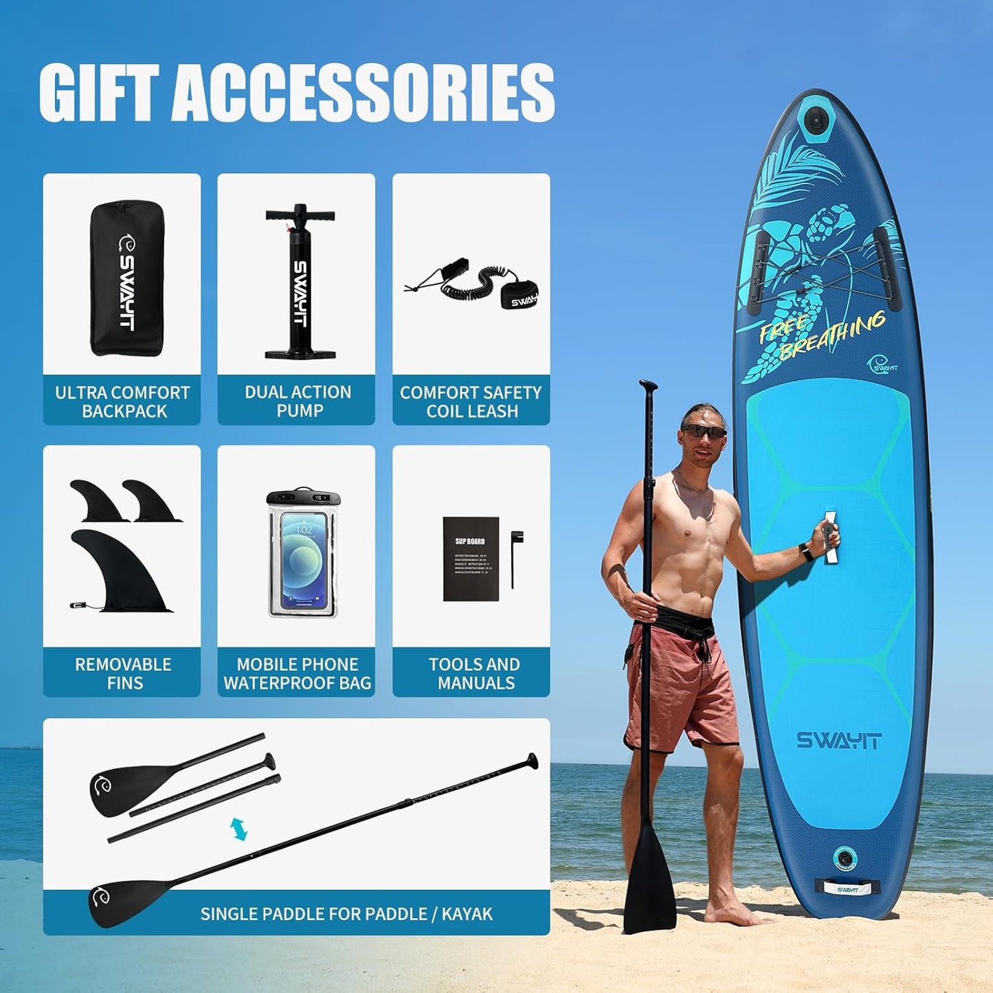 Inflatable Stand Up Paddle Board – Durable SUP for Adults & Youth,33" Wide Blow Up Paddle Board with Paddle, Pump, Backpack,Leash – All Around Stable for All Skill Levels, Carries up to 450 lbs