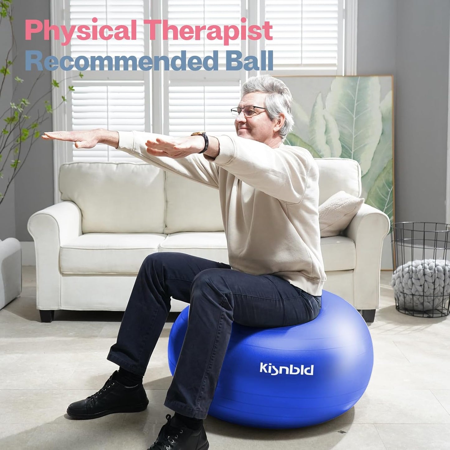 Exercise Ball, Extra Thick Yoga Ball for Workout Pregnancy Stability, 4 Sizes Anti-Burst Balance Ball with Foot Pump - Heavy Duty Fitness Ball Chair for Office, Home & Gym