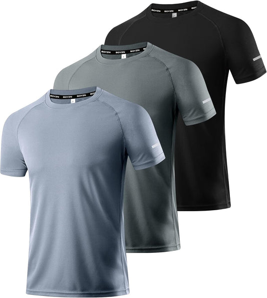 Boyzn 1, 3, 5 or 7 Pack Men's Workout Running Shirts, Dry Fit Moisture Wicking T-Shirt, Gym Athletic Short Sleeve Tee Shirts