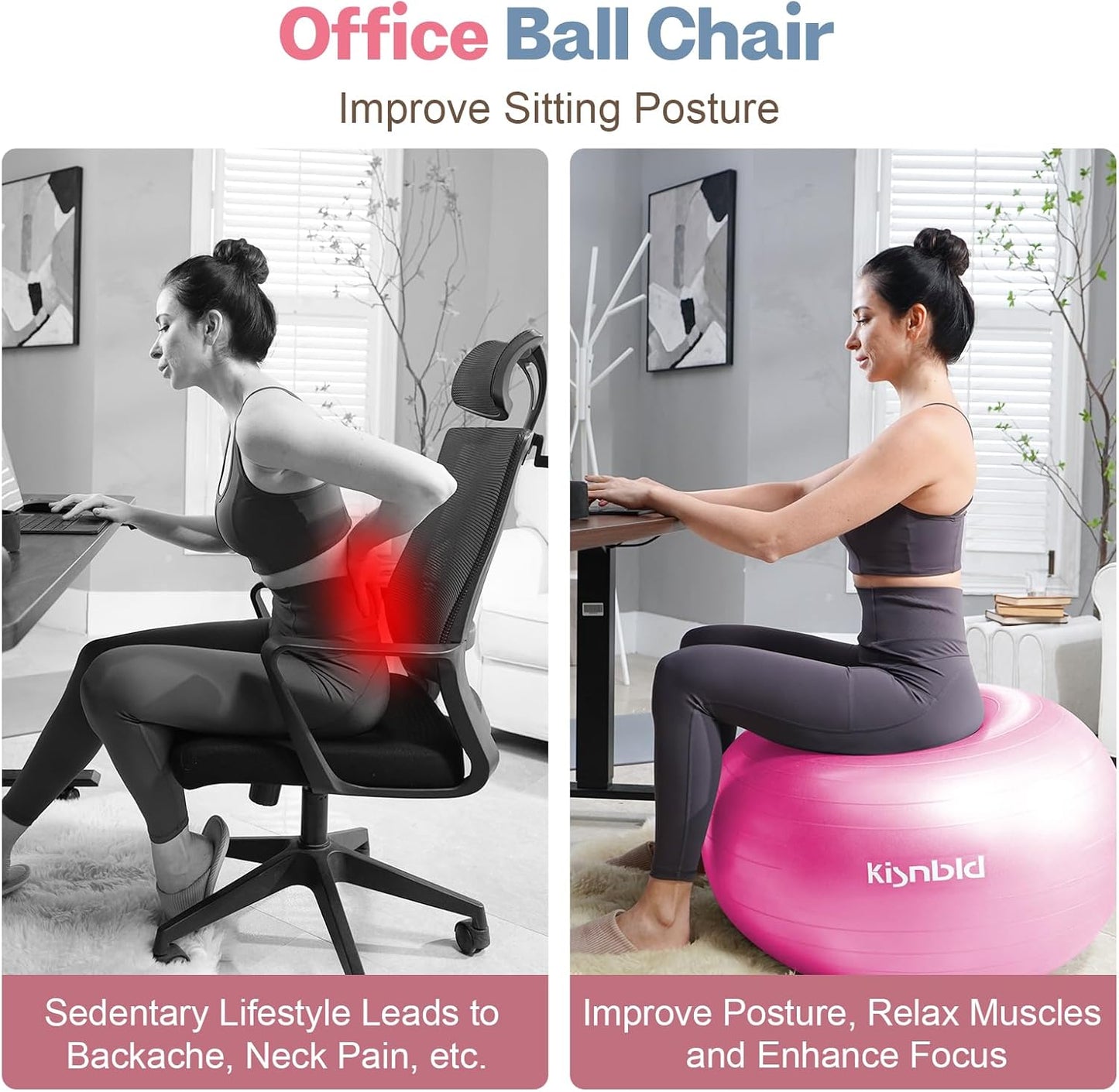 Exercise Ball, Extra Thick Yoga Ball for Workout Pregnancy Stability, 4 Sizes Anti-Burst Balance Ball with Foot Pump - Heavy Duty Fitness Ball Chair for Office, Home & Gym