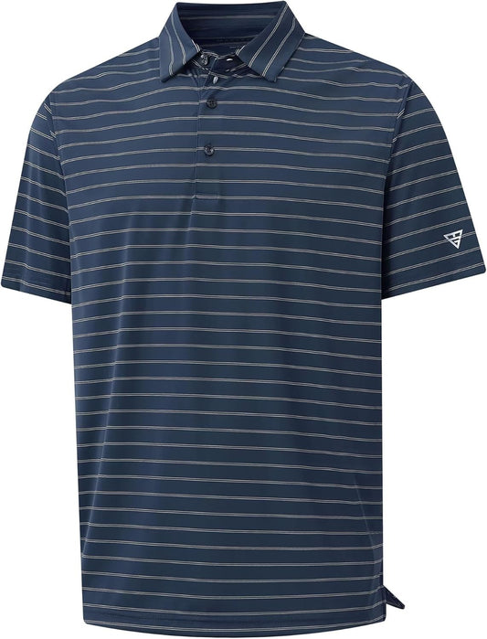 M MAELREG Mens Striped Golf Shirts Short Sleeve Silk-Like Touch Water-Resistant Breathable Soft Collared Polo Shirts for Men