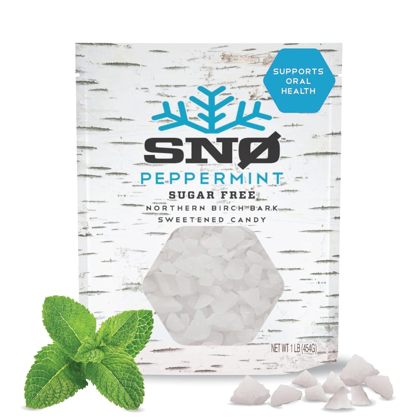 SNØ Peppermint Xylitol Candy Chips | Oral Health Support | Pure Birch Xylitol | Sugar-Free, Low-Carb, Diabetic-Friendly | Vegan, Non-GMO, Gluten-Free, Kosher, Keto-friendly (1 LB Bag)