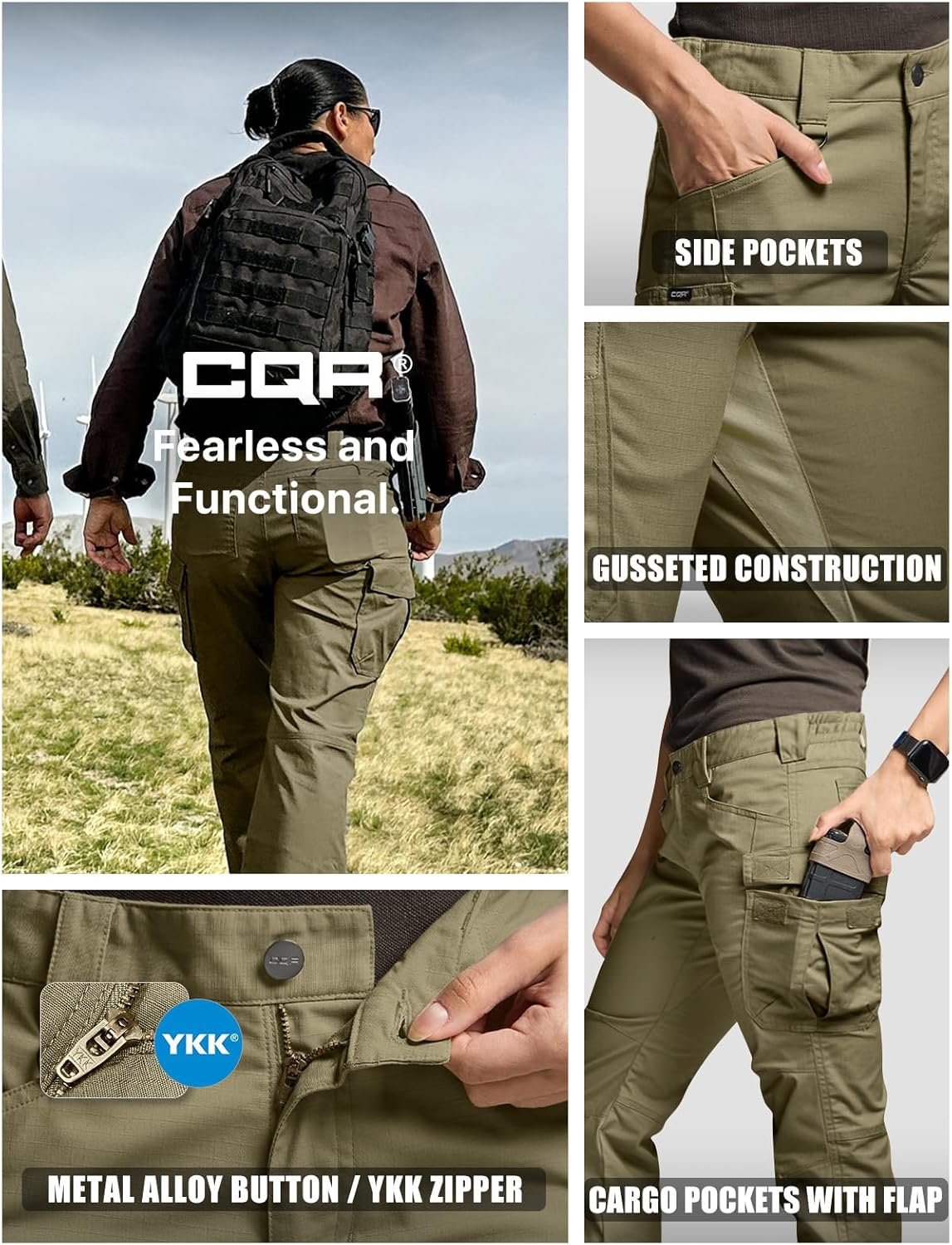 CQR Women's Flex Stretch Tactical Pants, Water Resistant Ripstop Cargo Work Pants with Pockets for Outdoor & Hiking