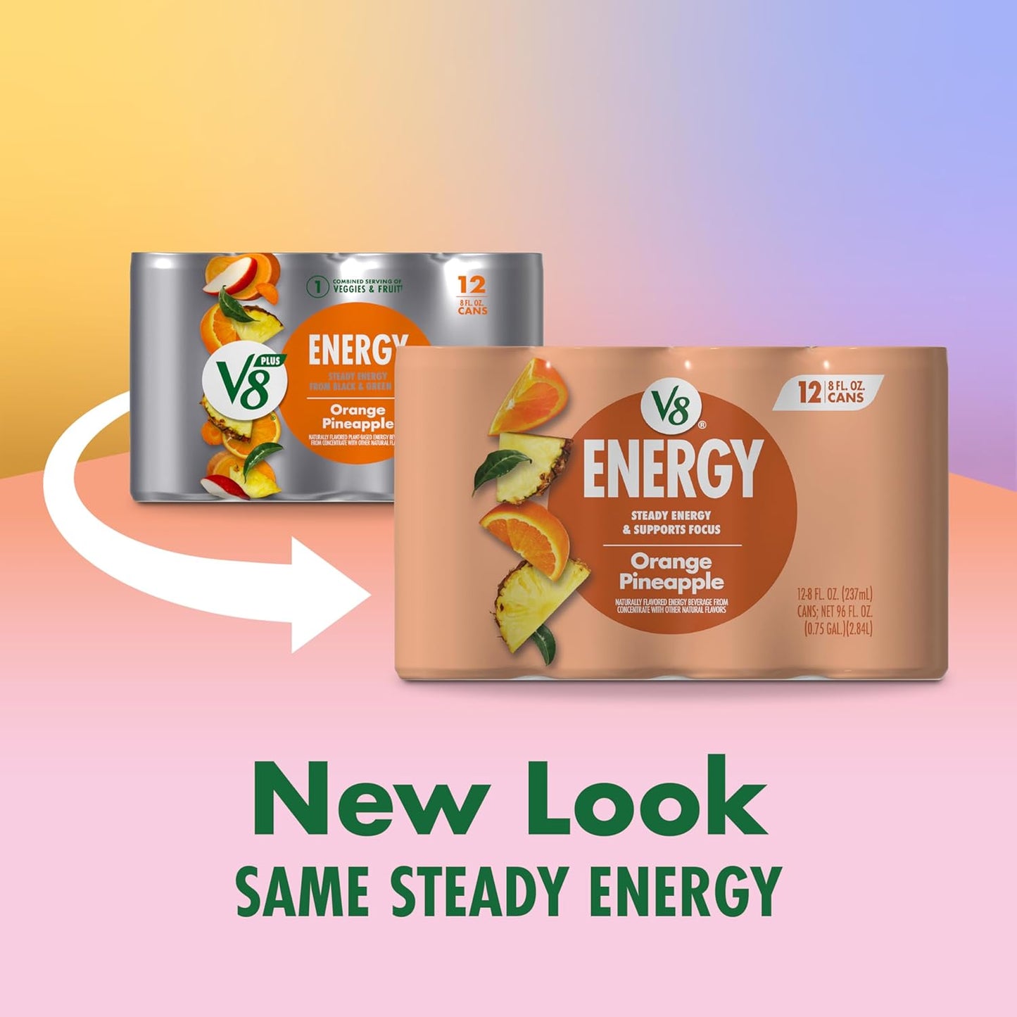 V8 Energy Orange Pineapple Energy Drink, 8 fl oz Can (12 Pack)
