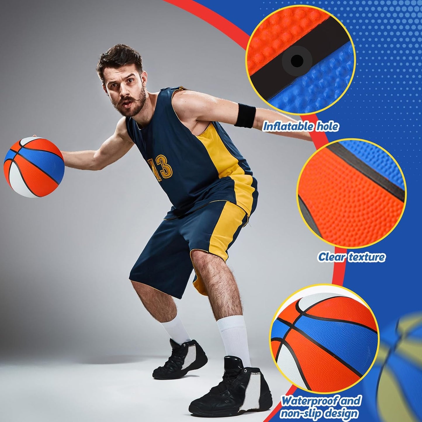 Jerify 12 Pcs 29.5" Official Size 7 Basketballs Bulk Rubber Standard Basketballs with Pump Indoor Outdoor for Training Play