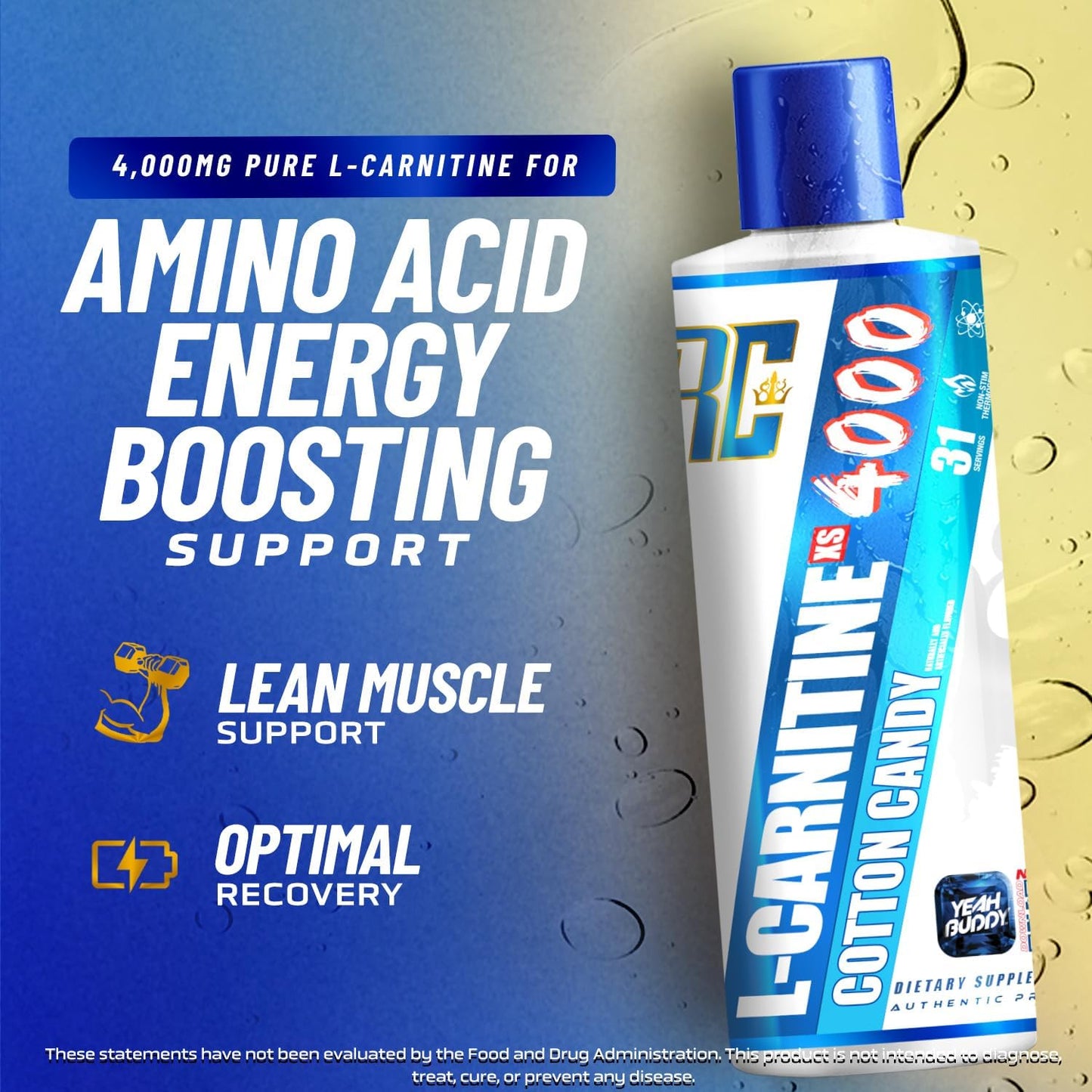 Ronnie Coleman Signature Series L Carnitine XS 4000 Liquid, Stimulant Free, Sugar Free, Zero Carbs, Lean Muscle Strength Support for Men & Women, 16 Oz (16 oz, Cotton Candy (4000))