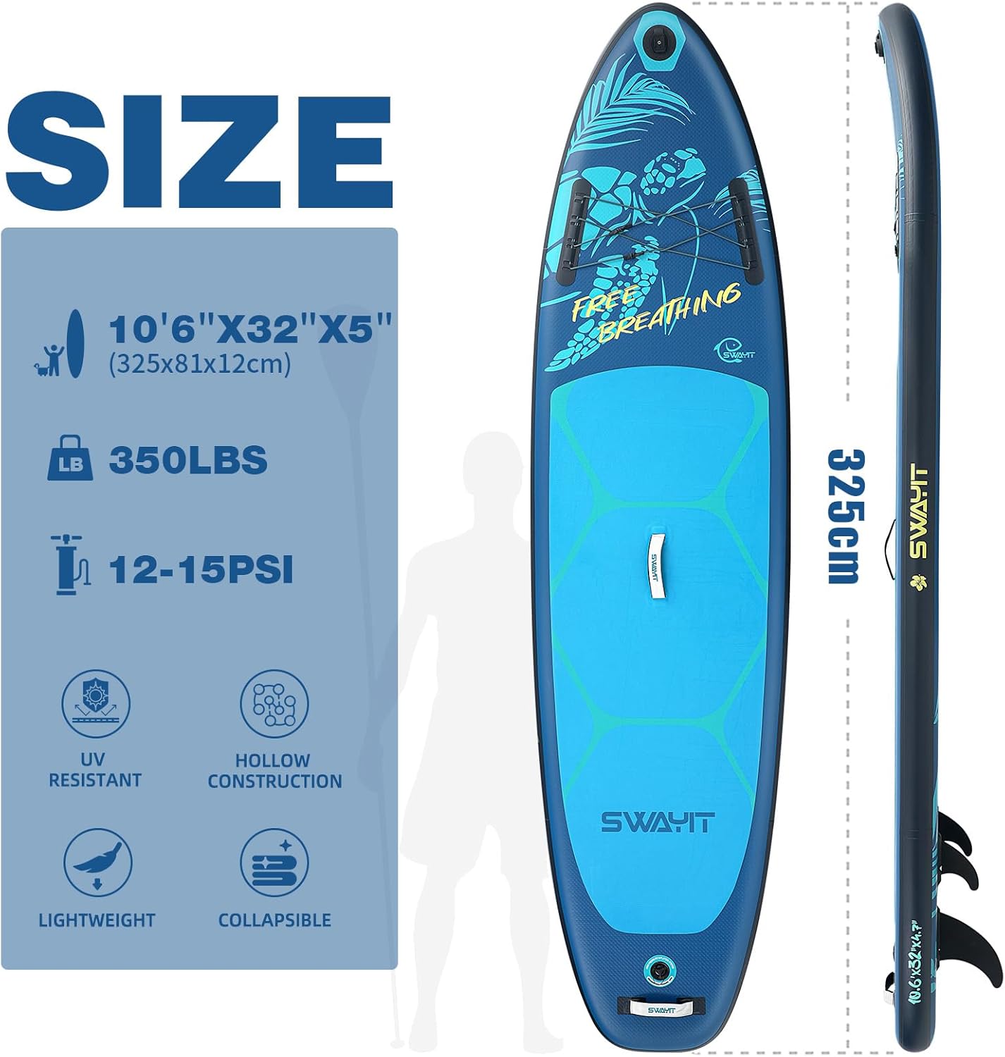 Inflatable Stand Up Paddle Board – Durable SUP for Adults & Youth,33" Wide Blow Up Paddle Board with Paddle, Pump, Backpack,Leash – All Around Stable for All Skill Levels, Carries up to 450 lbs