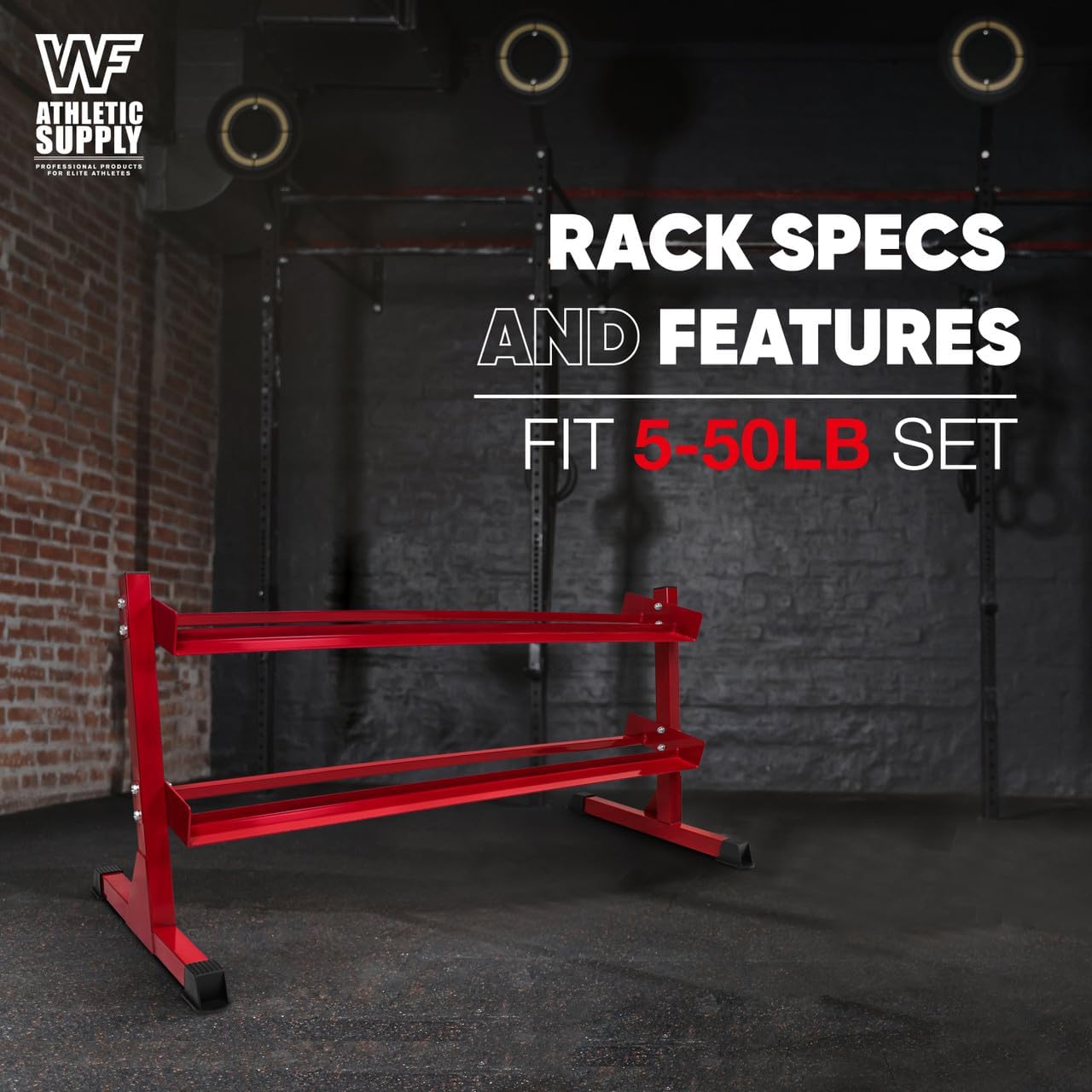 WF Athletic Supply Heavy-Duty Dumbbell Rack Stand, Weight Rack for Home Gym, Weight Holder, Available Sizes for Storage 5-50LB or 5-75LB Dumbbell Pairs, Black/Red/Green/Blue, RACK ONLY