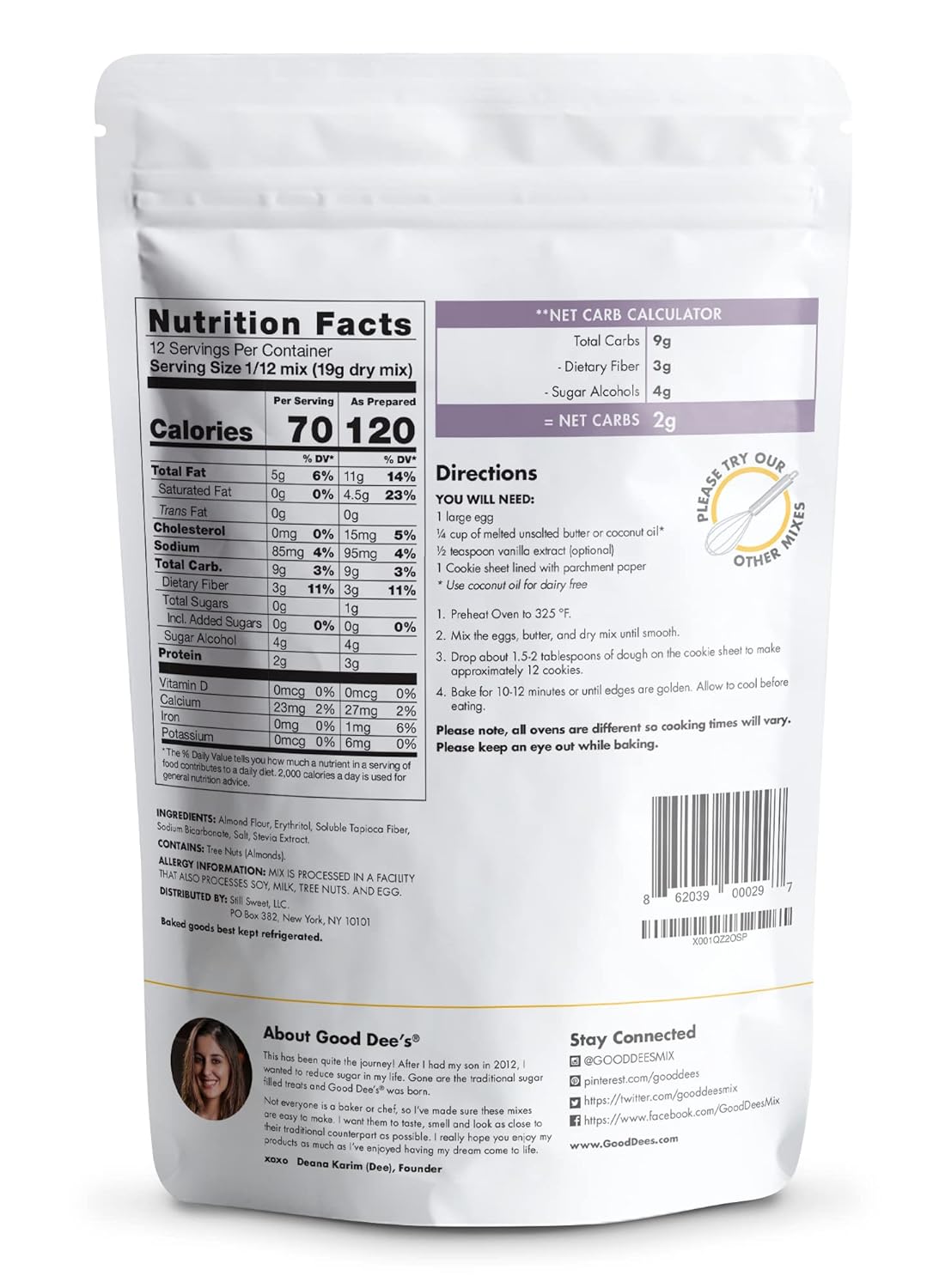 Good Dees Low Carb Baking Mix, Sugar Cookie Mix, Keto Baking Mix, No Sugar Added, Dairy-Free, Gluten Free, Soy-Free, Diabetic, Atkins & WW Friendly - (2g Net Carbs, 12 Servings (Sugar)