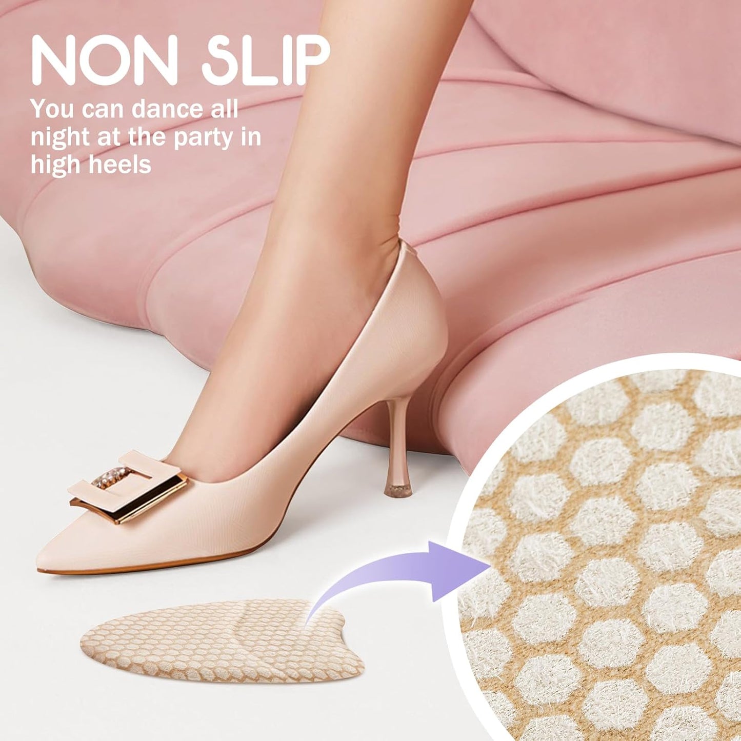 Metatarsal Pads for Women, Ball of Foot Cushions, Heel Inserts, High Heel Comfort Pads (2 Pairs), Anti Slip, Invisible Design