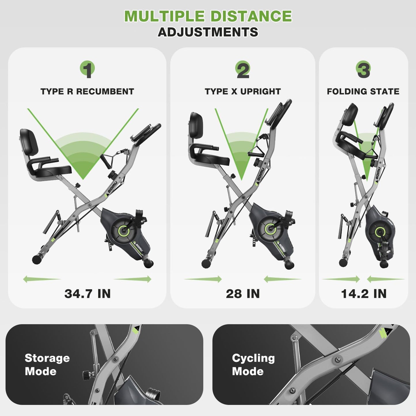 Exercise Bike, 5 in 1 Foldable Stationary Bike for Seniors, 16-Level Adjustable Magentic Resistance, Indoor Recumbent Bike with 330LB Capacity, Comfortable Seat Backrest