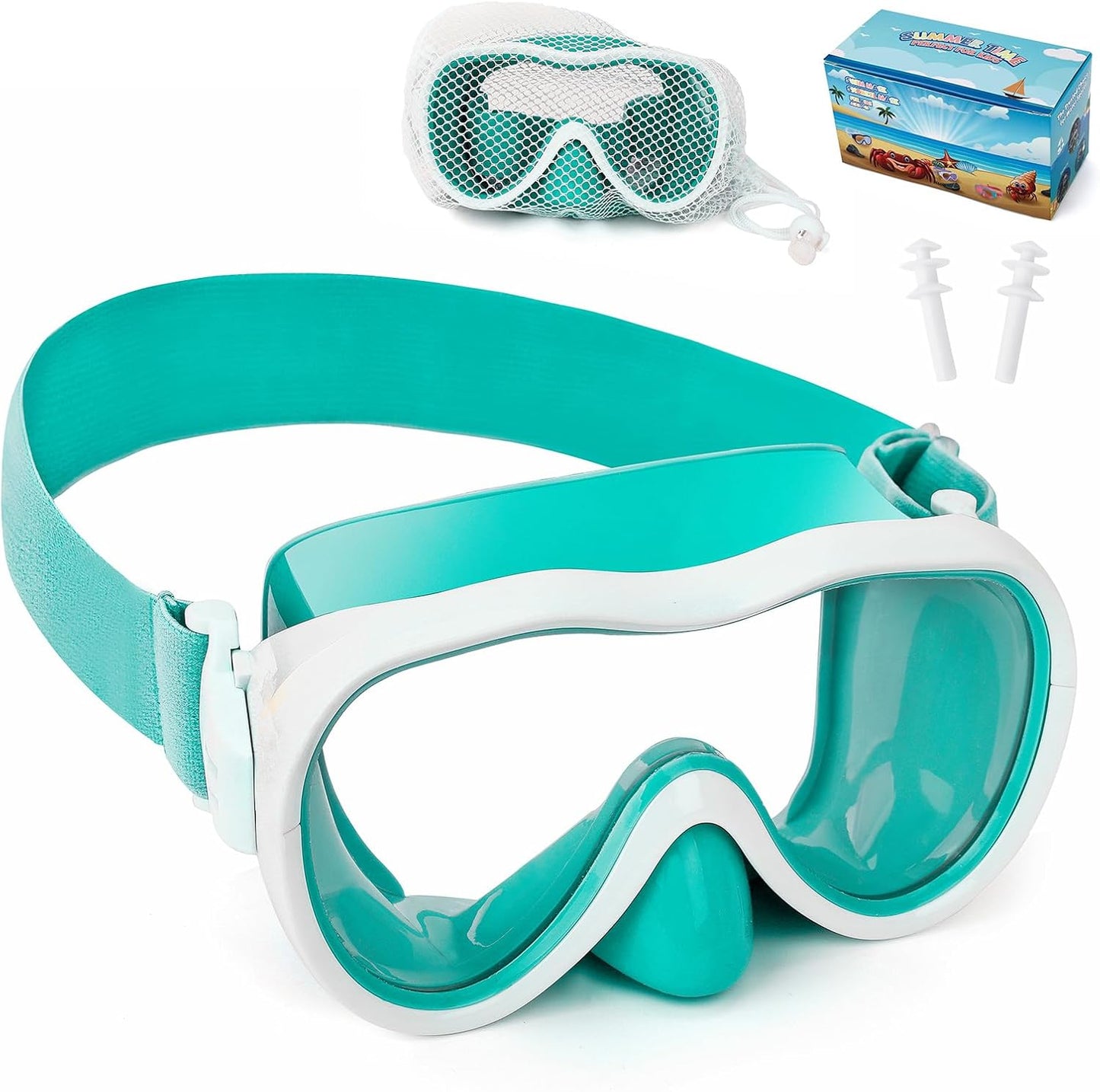 Kids Swim Goggles 180° Snorkel Diving Mask with Nose Cover, Anti-Fog Kids Swimming Goggles with Elastic Fabric Strap for Kids Boys Girls