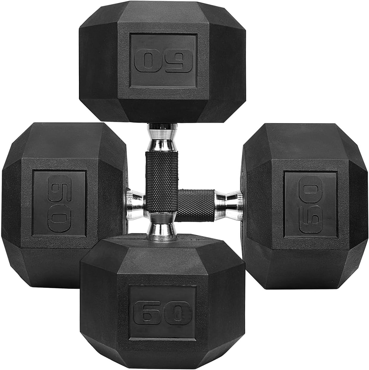 WF Athletic Supply Rubber Encased Hex Dumbbells with Rubber Grip Contoured Handle for Muscle Toning, Strength Building & Full Body Workout