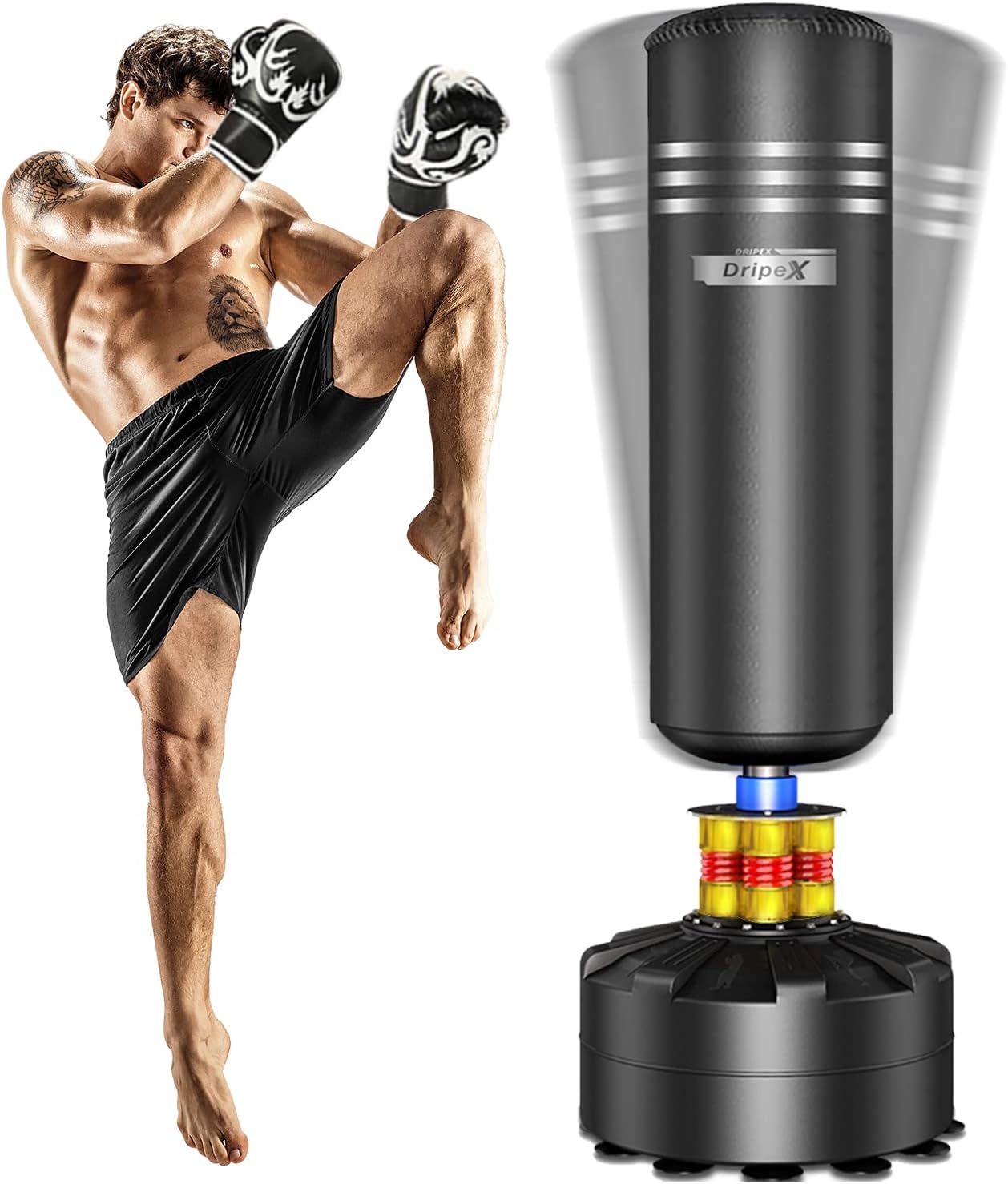 Dripex Freestanding Punching Bag, Heavy Boxing Bag with Stand for Adult Youth - Men Standing Boxing Punch Bag for Home Gym Workout