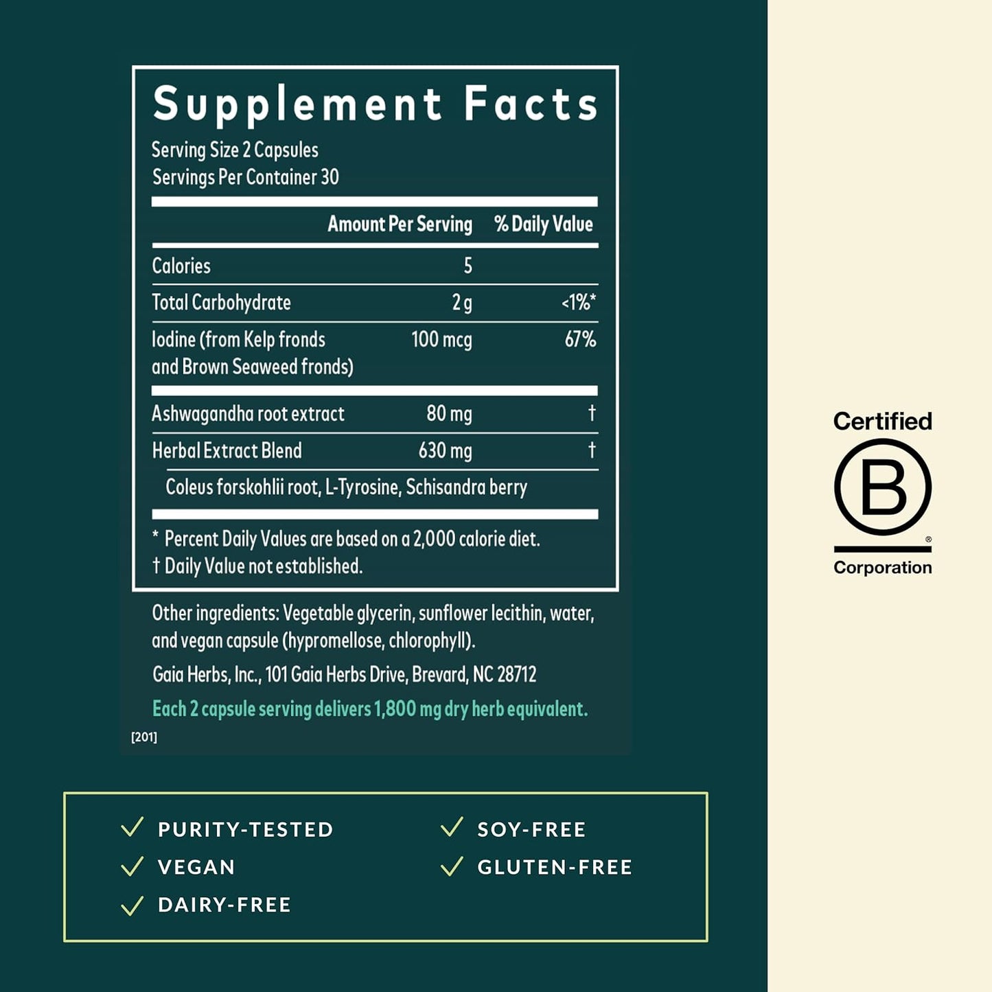 Gaia Herbs Thyroid Support - Made with Ashwagandha, Kelp, Brown Seaweed, and Schisandra to Support Healthy Metabolic Balance and Overall Well-Being - 60 Vegan Liquid Phyto-Capsules (20-Day Supply)