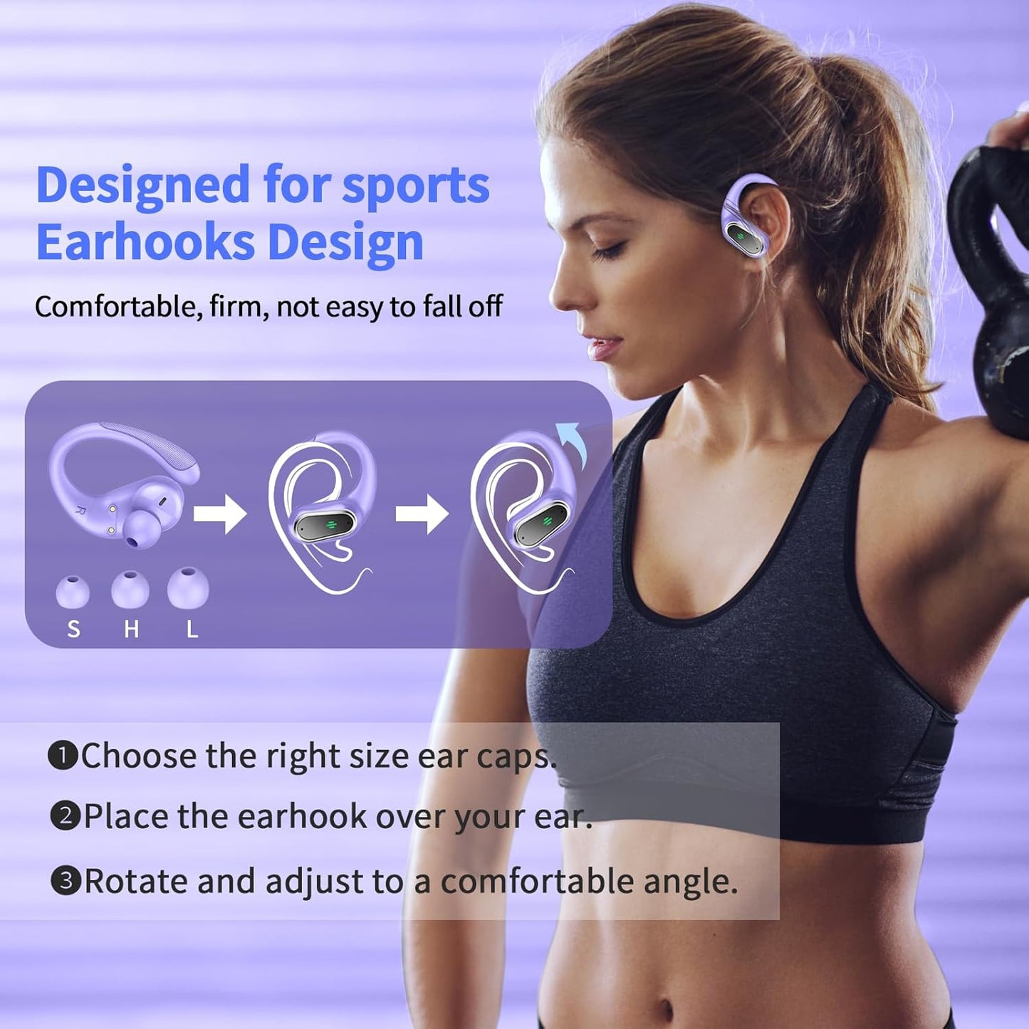 Wireless Earbuds, 2025 Bluetooth 5.4 Headphones Sport, Bluetooth Earbuds with ENC Noise Canceling Mic, 50H Stereo Wireless Headphones IP7 Waterproof with Earhooks, Dual LED Display for Workout/Running