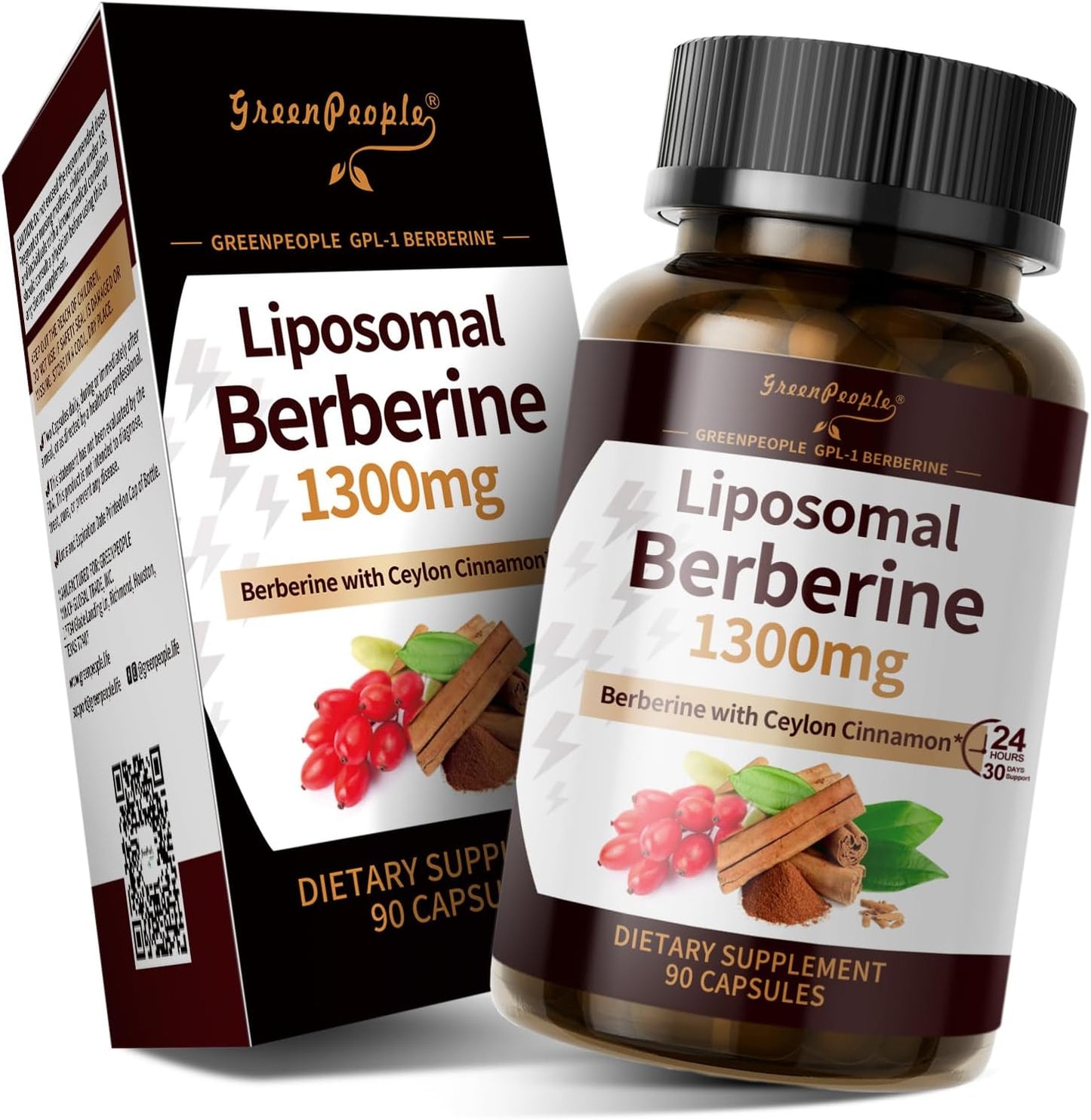 Liposomal Berberine HCL1300mg - Berberine Supplement with Ceylon Cinnamon Activates GLP-1 & AMPK - High Absorption Formula Healthy Weight Support – Non-GMO/Vegan – 45-Day