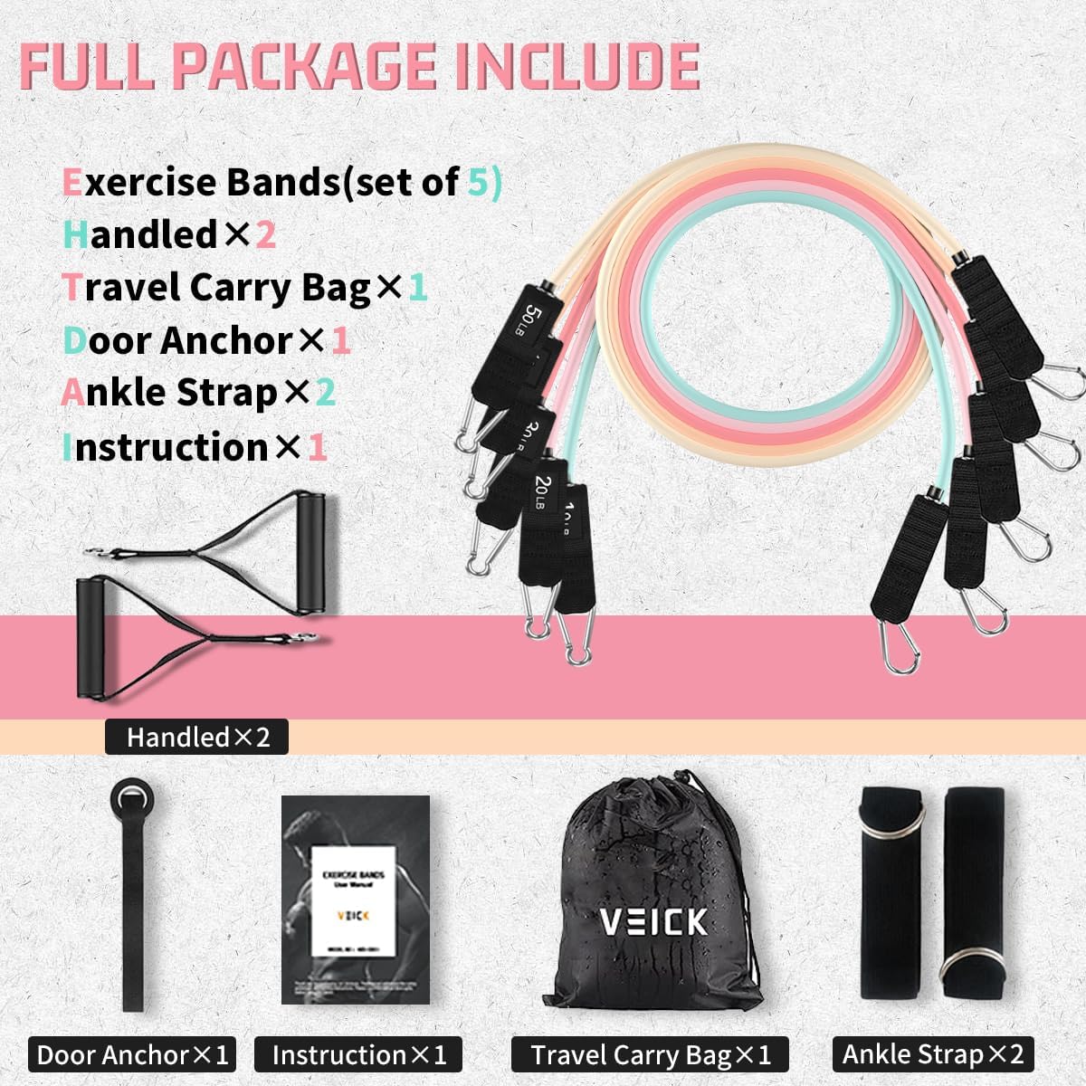 VEICK Resistance Bands, Exercise Bands, Workout Bands, Resistance Bands for Working Out with Handles for Men and Women, Exercising Bands for Fitness Weights Work Out at Home