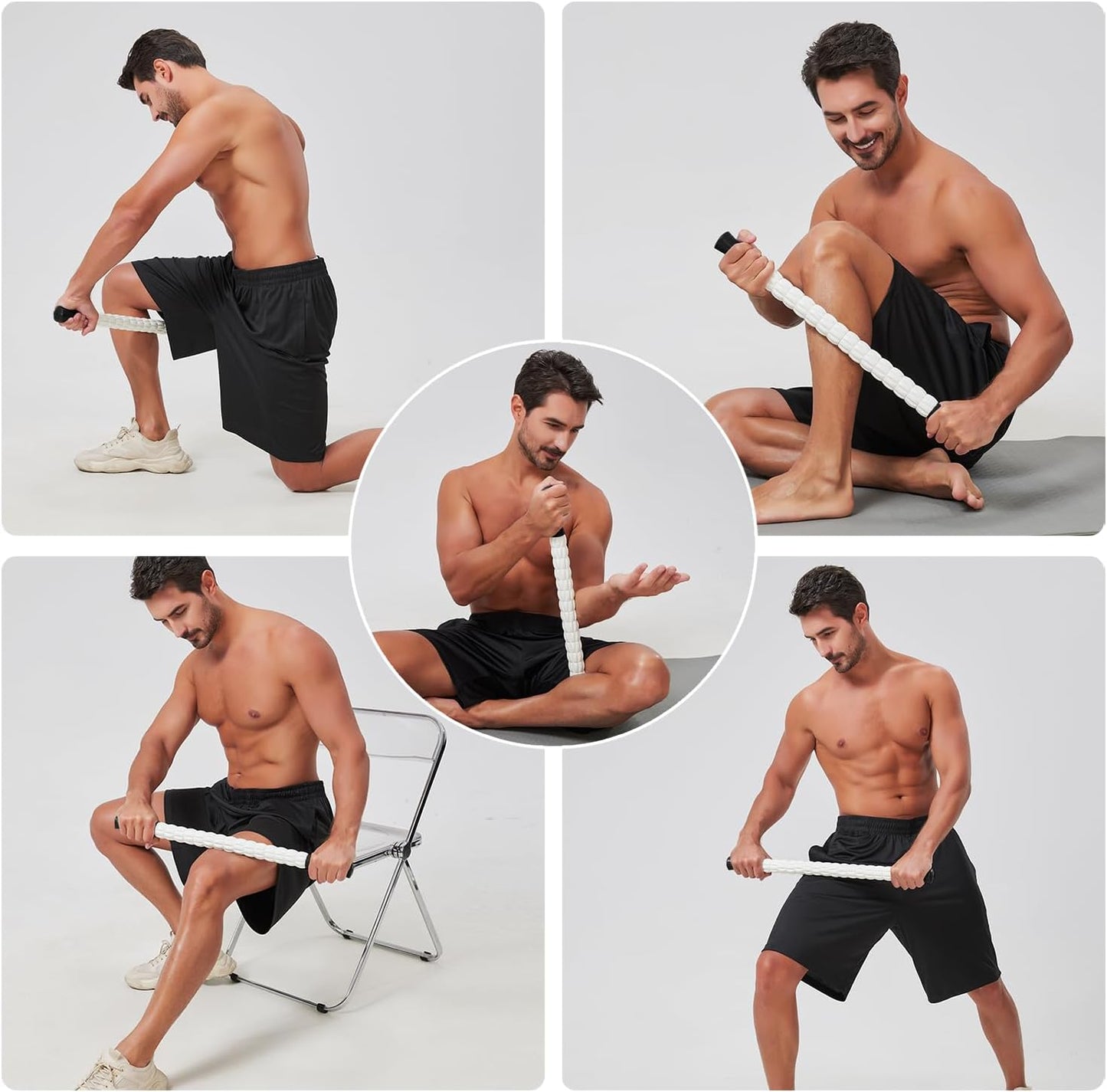 Muscle Roller Stick, Massage Stick for Full Body Relaxation, Relieves Muscle Soreness, Tension, Stiffness, for Shoulders, Neck, Back, Legs, Arms, Deep Tissue Massager(Black White - 24 inch)