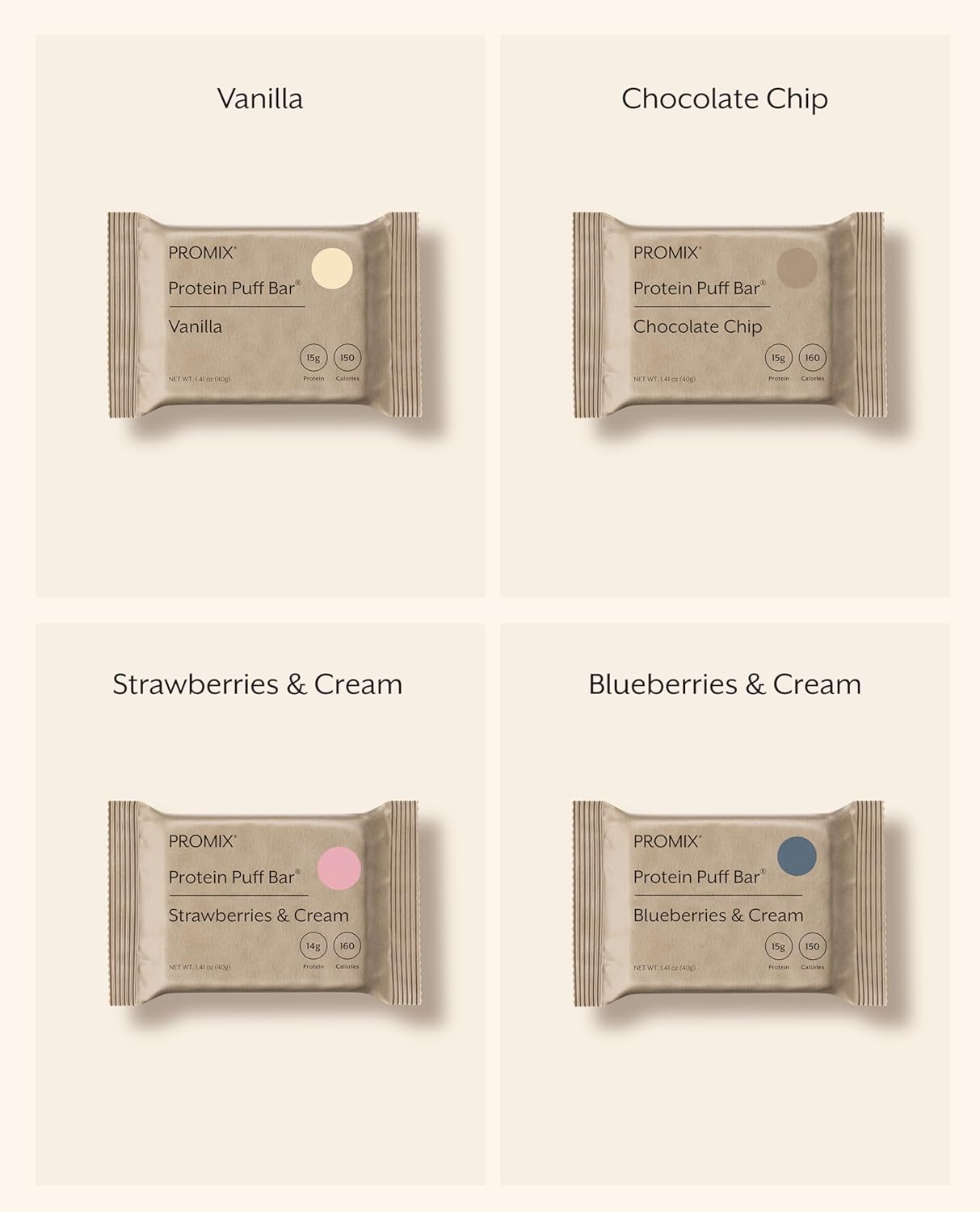 ProMix Nutrition Protein Puff Bars - Variety Pack - Vanilla, Chocolate, Strawberry, Blueberry - Marshmallow Crispy Treat - High Protein & Low Calorie - 12 Bars