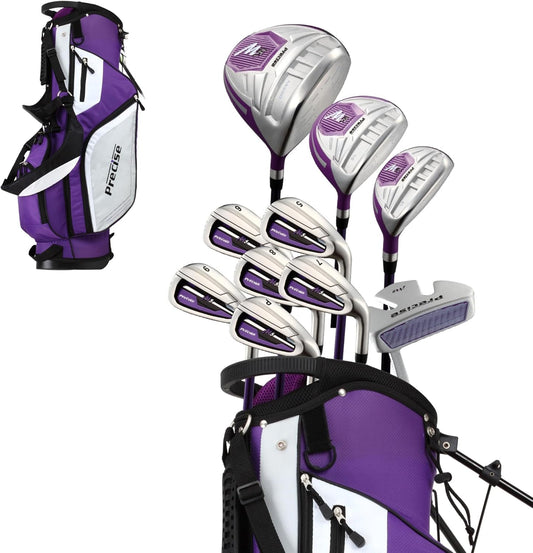 Precise M5 Women’s Golf Clubs Set – Complete Right-Handed Set with Titanium Driver, S.S. Fairway & Hybrid, 5-PW Irons, Putter, Stand Bag & Headcovers – Graphite Shafts – Purple – Petite/Standard/Tall
