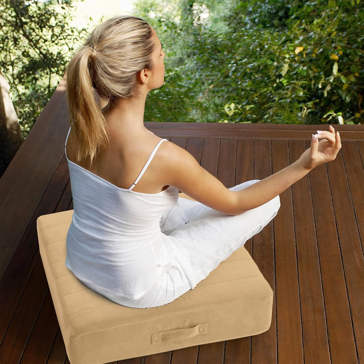 MeMoreCool Square Floor Pillow Seating for Adults Kids, Large Meditation Cushion Floor Pillow with Thick Foam & Soft Tufted Cover, Washable Big Pillow Seat Floor Cushion for Sitting Yoga 24" Khaki