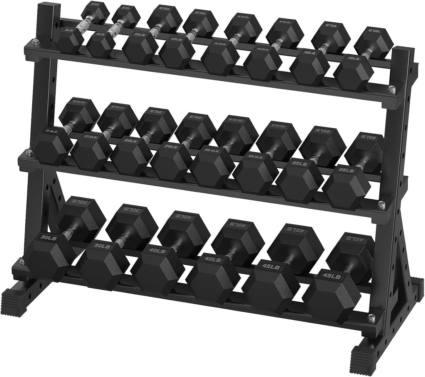 Hex Dumbbell Sets with Rack, 300-670 lb Rubber Encased Exercise & Fitness Dumbbells Set, Hand Weight for Strength Training, Weight Dumbbells