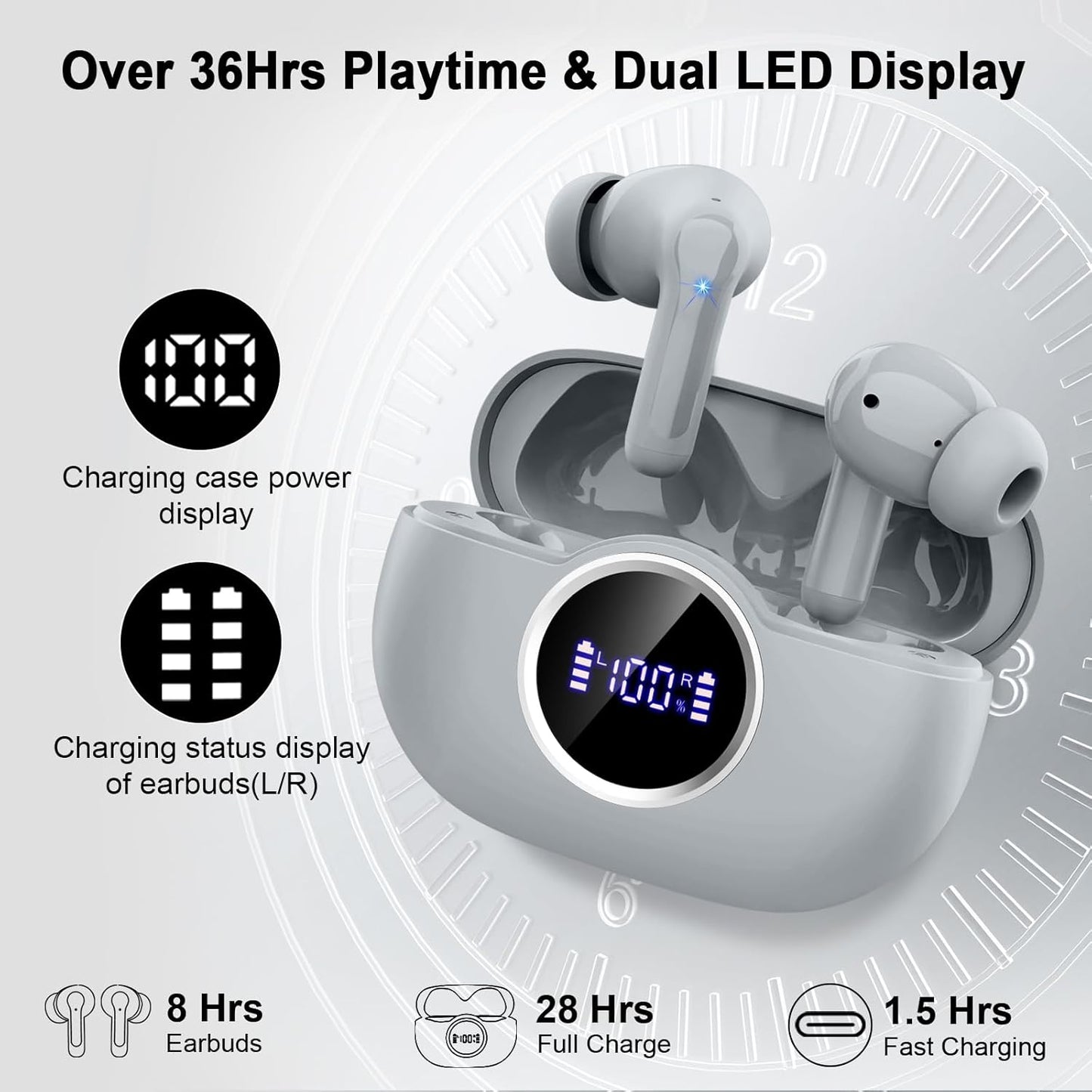 Wireless Headphones, 2025 Bluetooth 5.4 Earbuds 3D Hi-Fi Stereo Bass Ear Buds, 4 ENC Noise Cancelling Mic, 40H in-Ear Earphone Sport, IP-X7 Waterproof Workout Gym for Android iOS Laptop Pad