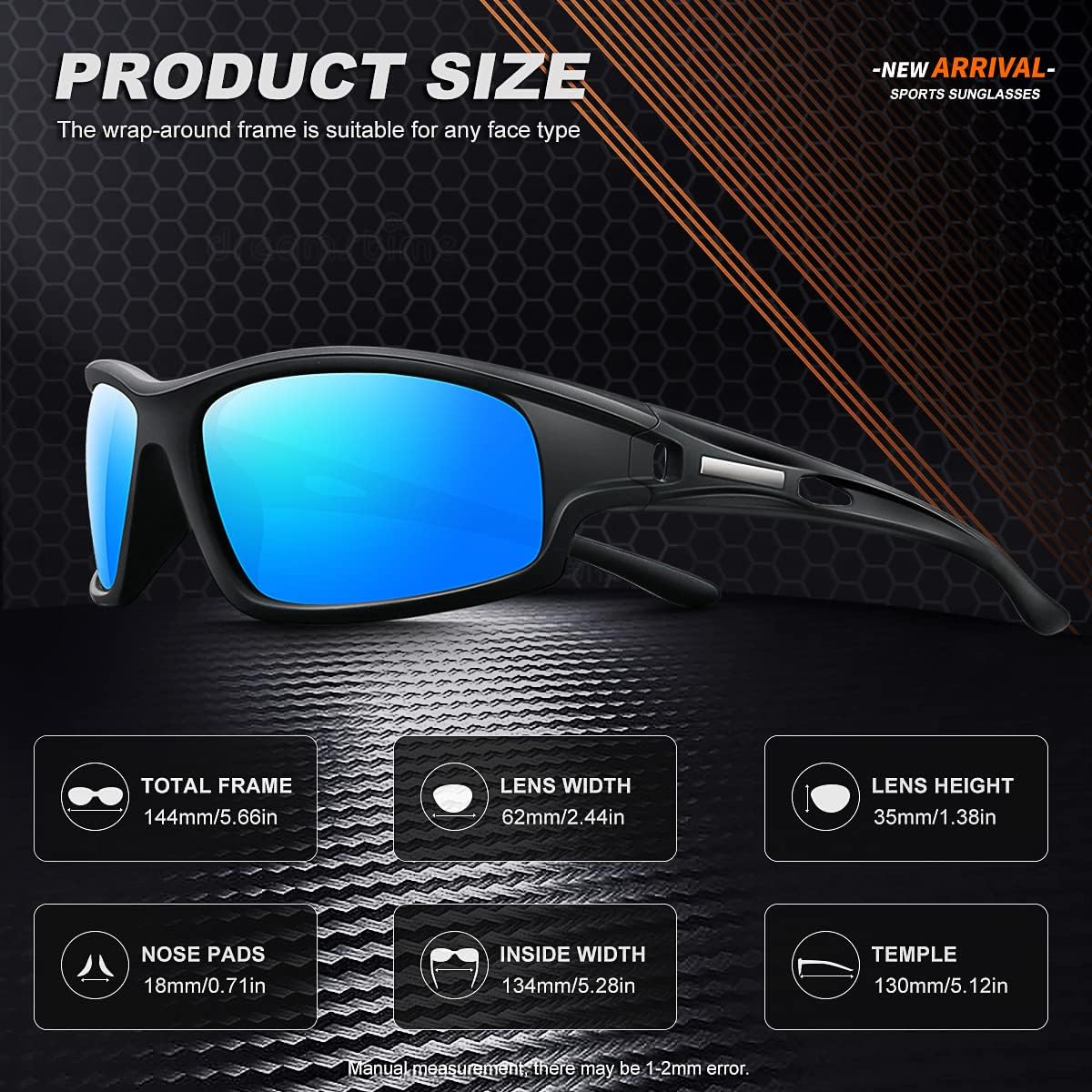 Polarized Sports Sunglasses for Men 100% UV Protection Wrap Around Unbreakable Sun Glasses for Fishing Driving