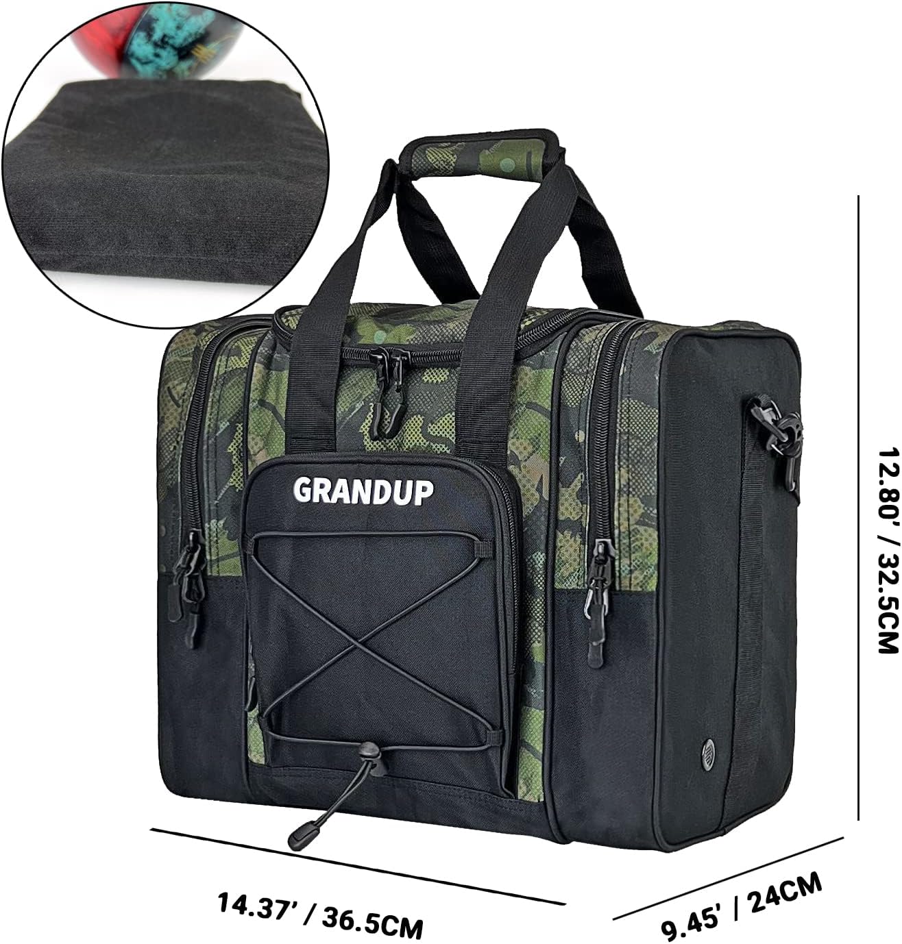 GRANDUP Bowling Ball Bag for Single Ball - Black Bowling accessories Ball Tote Bag Bowling Bag with Padded Ball Holder - Fits Bowling Shoes Up to Mens Size 14