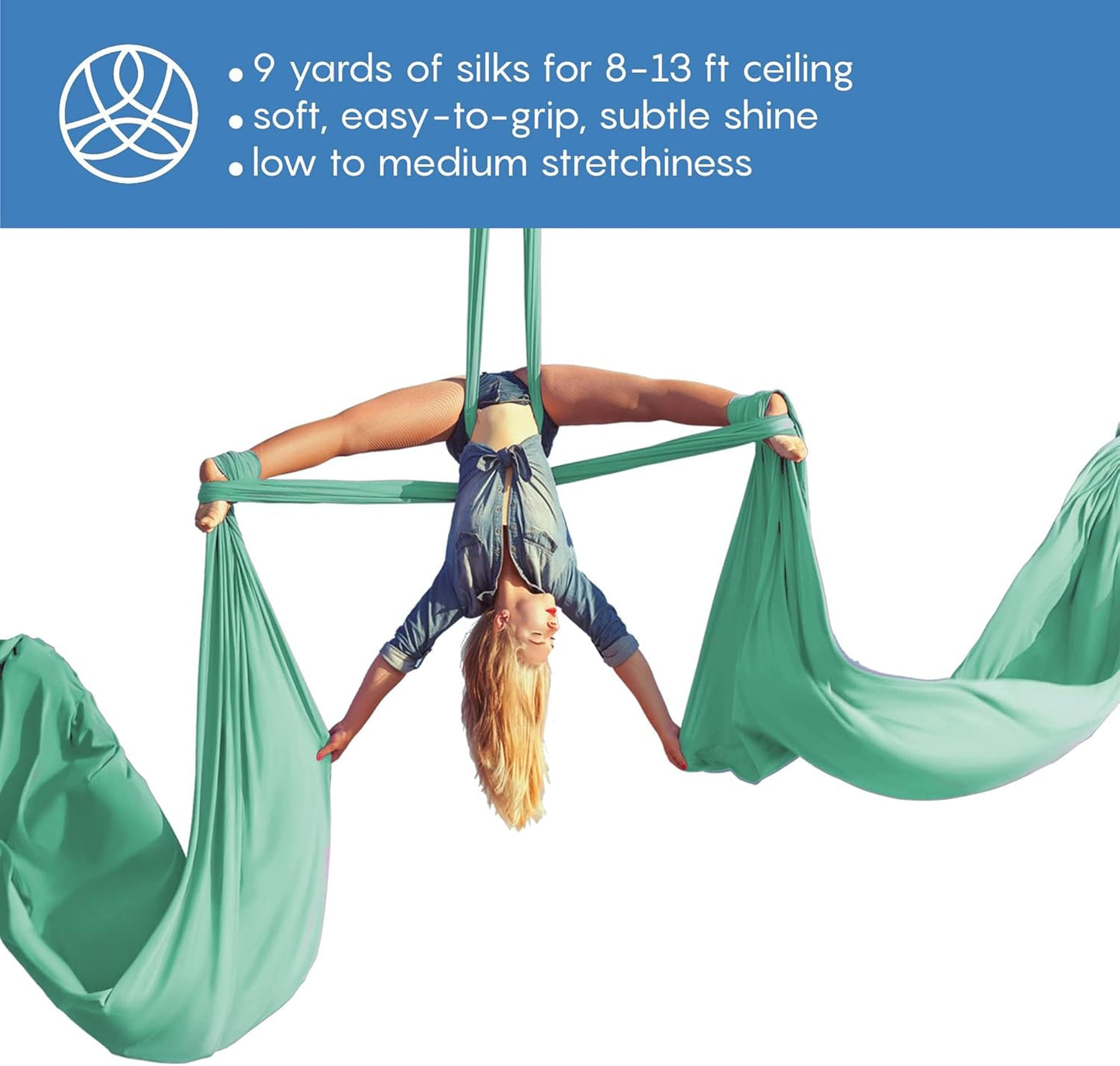 Aerial Silks Starter Kit - Durable 9 Yards of Aerial Yoga Hammock with Hardware & Guide - Aerial Swing for Acrobatic Flying Yoga & All Levels (Aerial Rigging Point Up to 13ft)