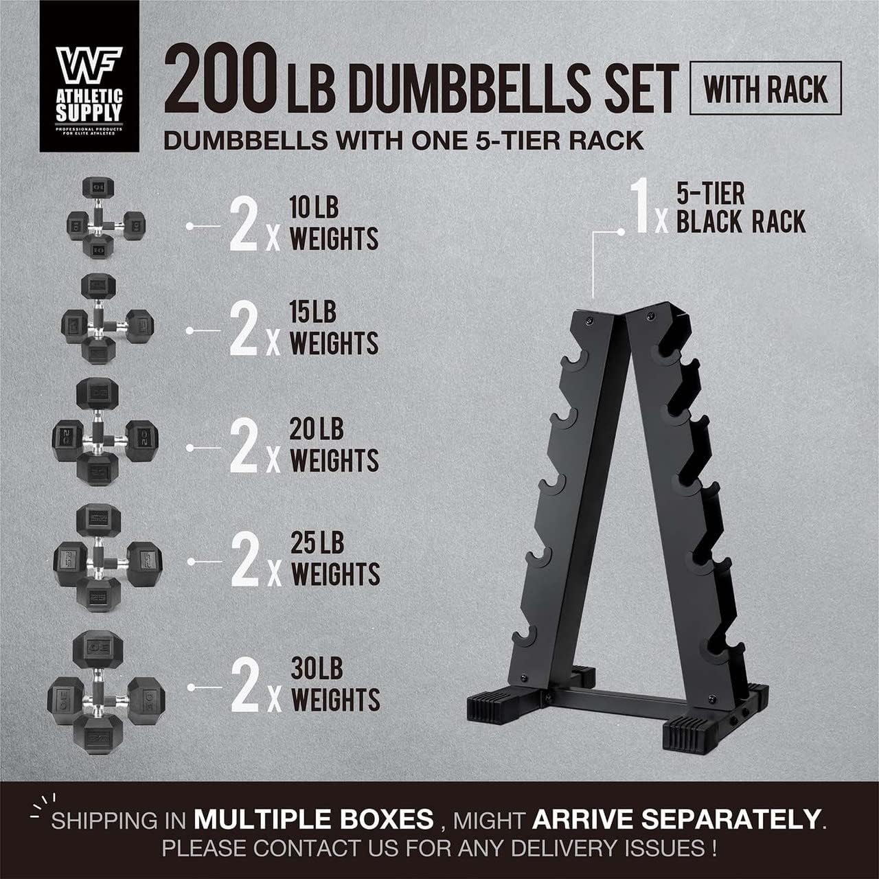 WF Athletic Supply Rubber Encased Hex Dumbbells with Rubber Grip Contoured Handle for Muscle Toning, Strength Building & Full Body Workout