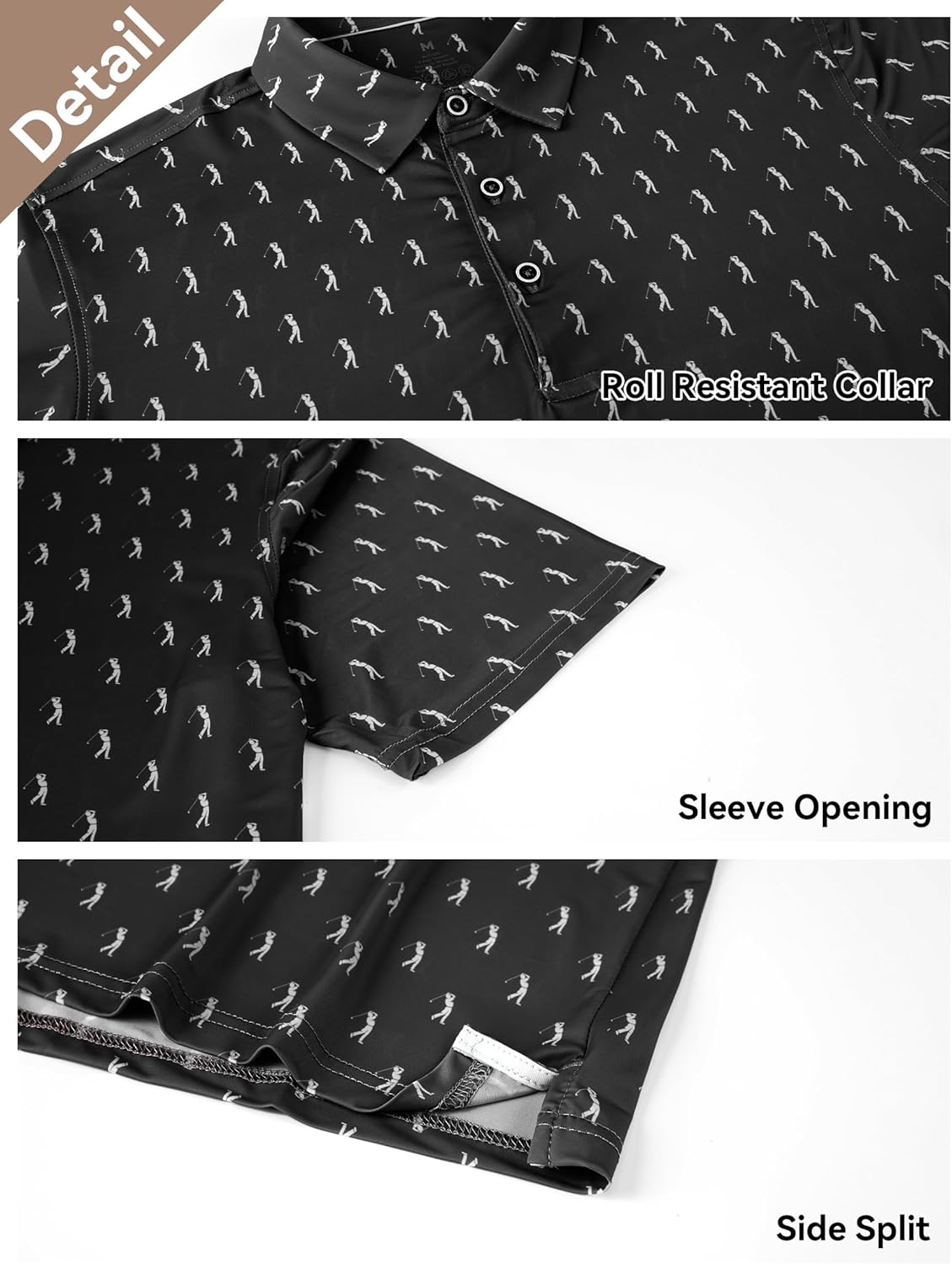 Esabel.C Golf Shirts for Men Dry Fit Performance Short Sleeve Print Moisture Wicking Collared Shirt