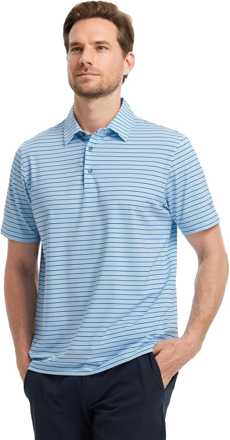 M MAELREG Golf Shirts for Men Moisture Wicking Striped Polo Performance Dry Fit Business Sports Mens Polo Shirts Short Sleeve