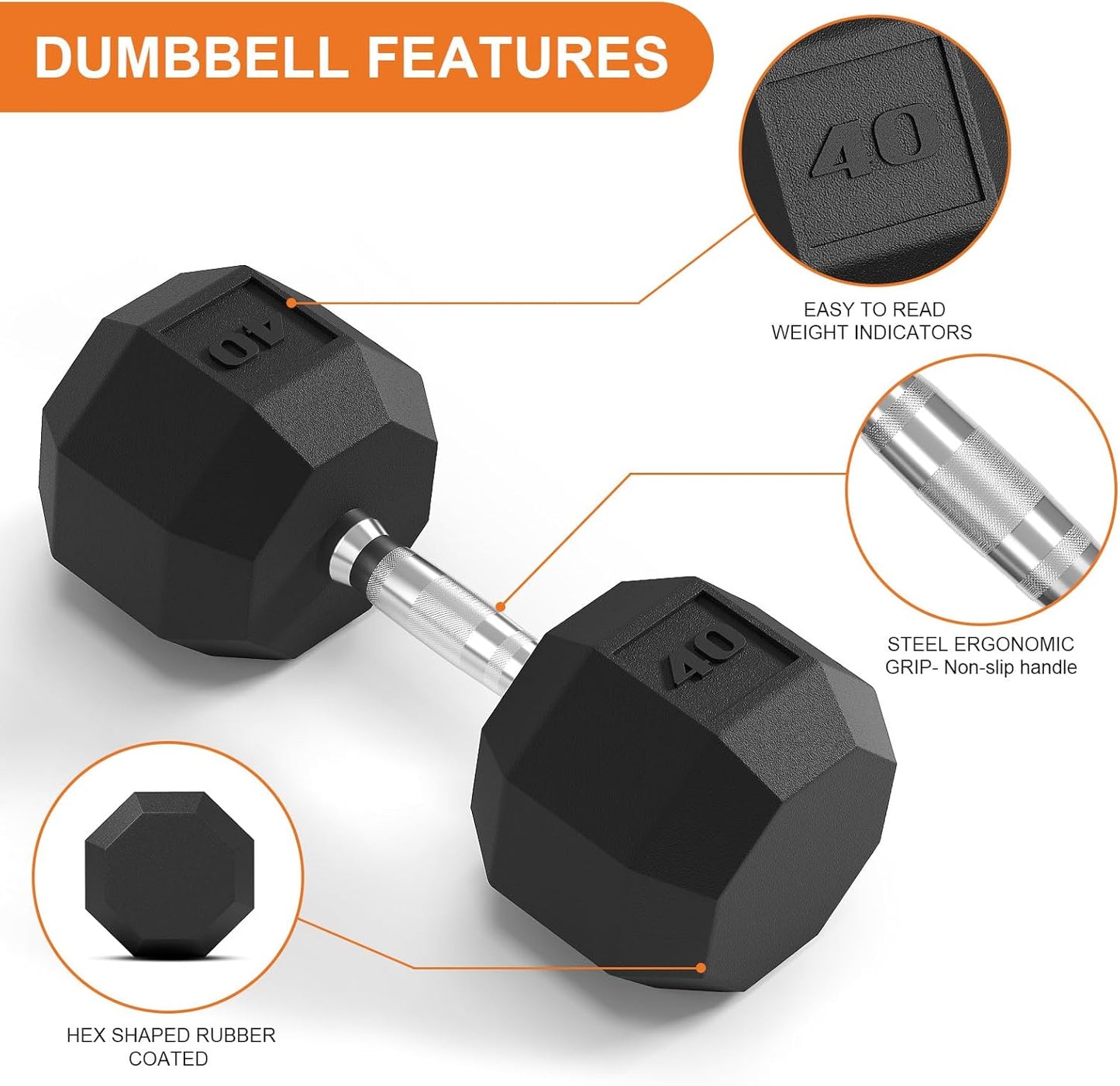 Rubber Coated Hex Dumbbell Weight Set, Multiple Sizes Exercise & Fitness Dumbbells,100LB Set,110LB Set,200LB,350LB,450LB,550LB, 35-50Lbs Pairs for Muscle Toning, Strength Building & Full Body Workout