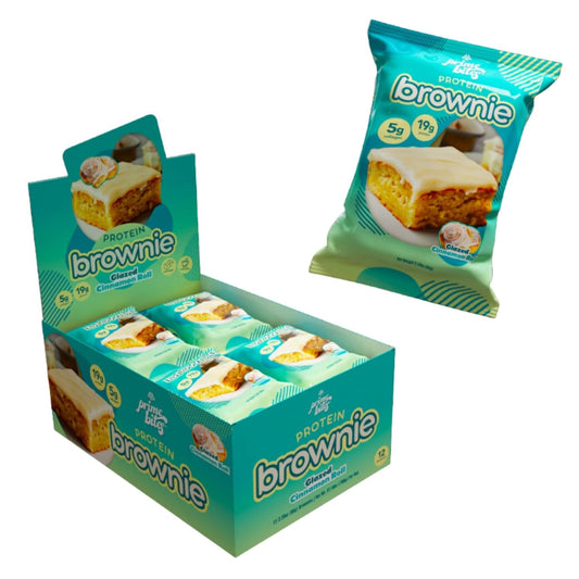 Prime Bites Protein Brownie from Alpha Prime Supplements | High Protein, Collagen Fortified Low Sugar Treat | Delicious Snack | 12 Bars per Box (Glazed Cinnamon Roll)