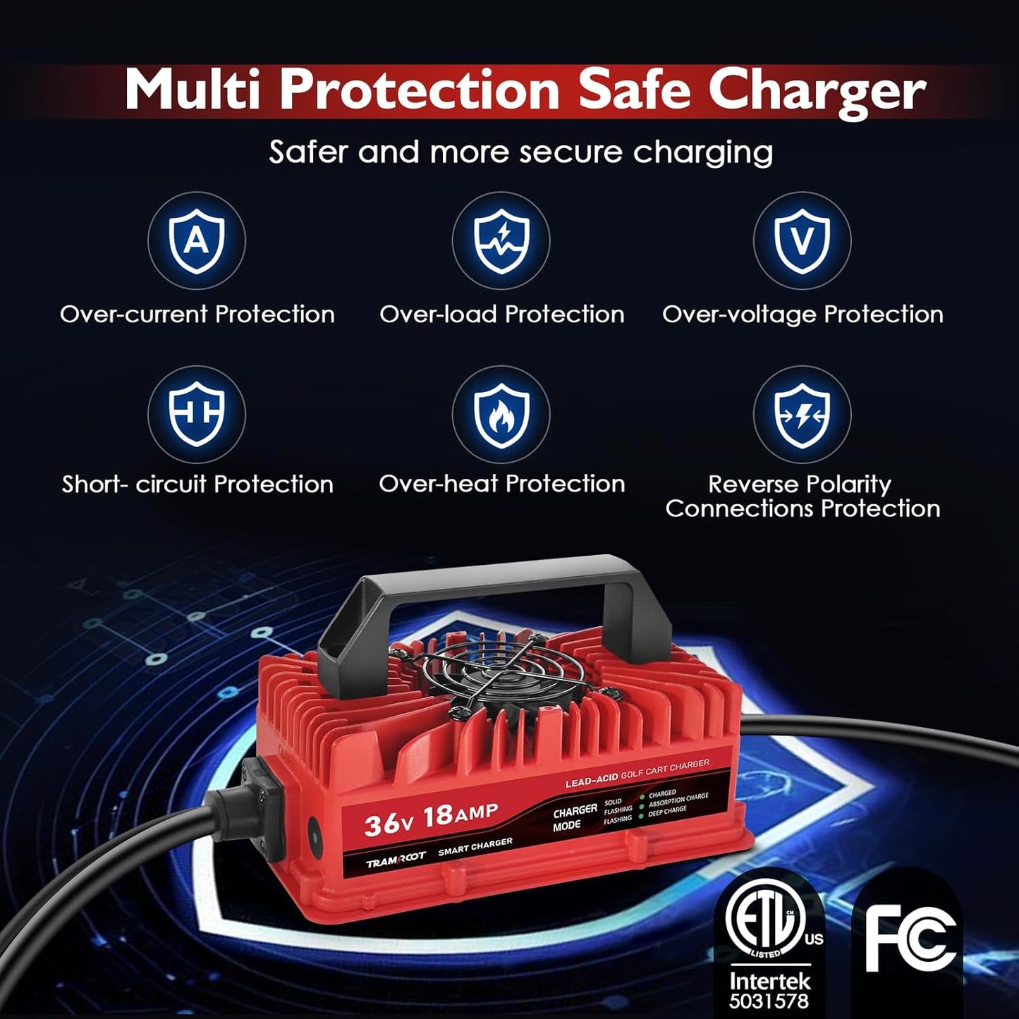 18 Amp Golf Cart Charger for 36 Volt EZGO TXT Lead Acid Battery with Upgraded D Style Plug