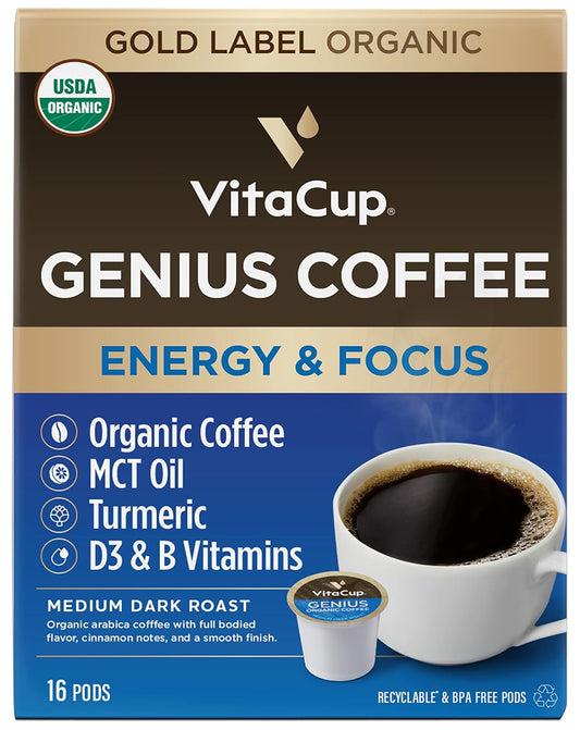 VitaCup Keto Coffee Pods with MCT Oil, Turmeric, Vitamins B & D for Energy in Recyclable K-Cup Compatible Pods