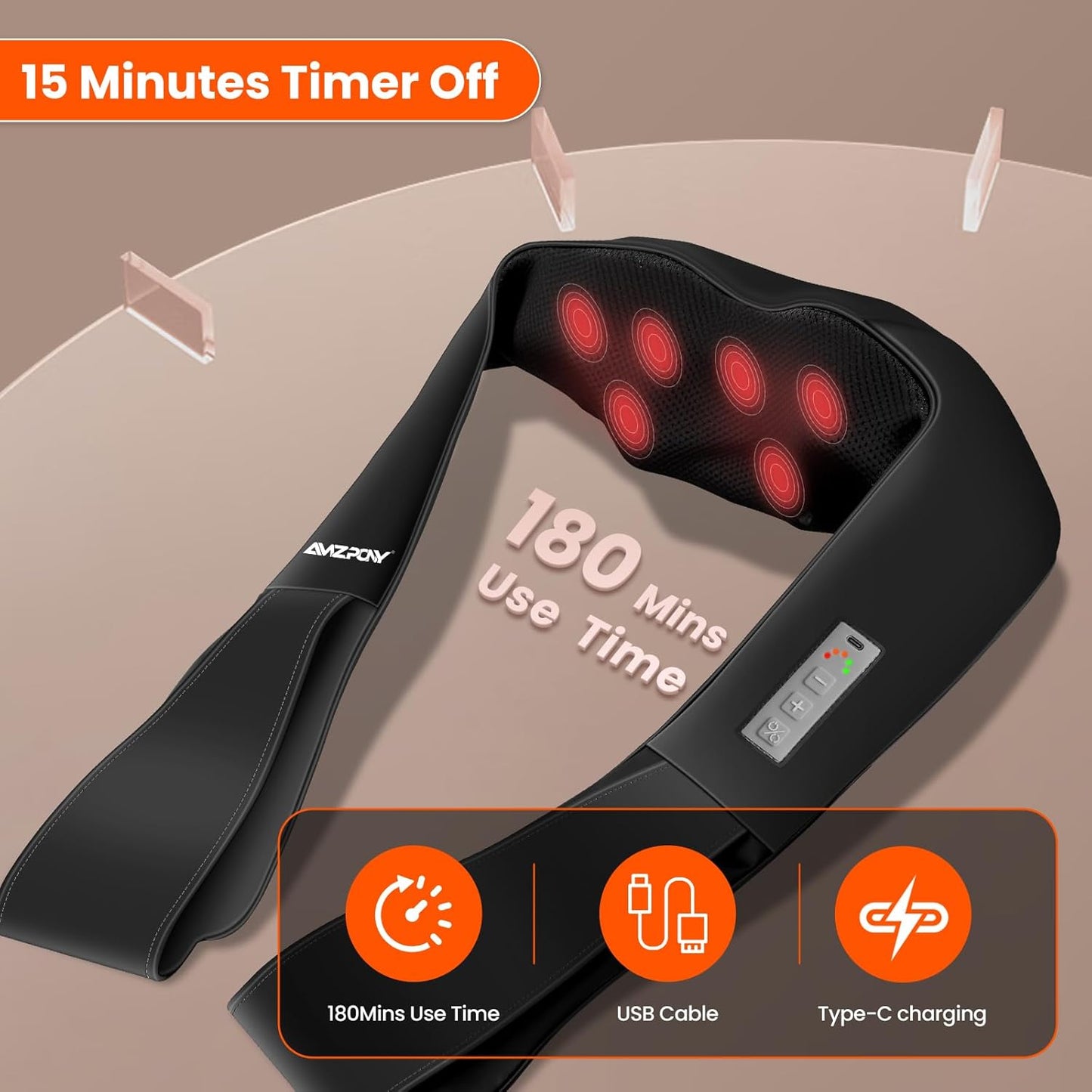 AMZPONY® Cordless Neck Massager for Pain Relief Deep Tissue, Rechargeable Shiatsu Neck and Back Massager Portable Kneading Shoulder Massage for Body Muscle Pain Relief,Gifts for Dad Mom Friends