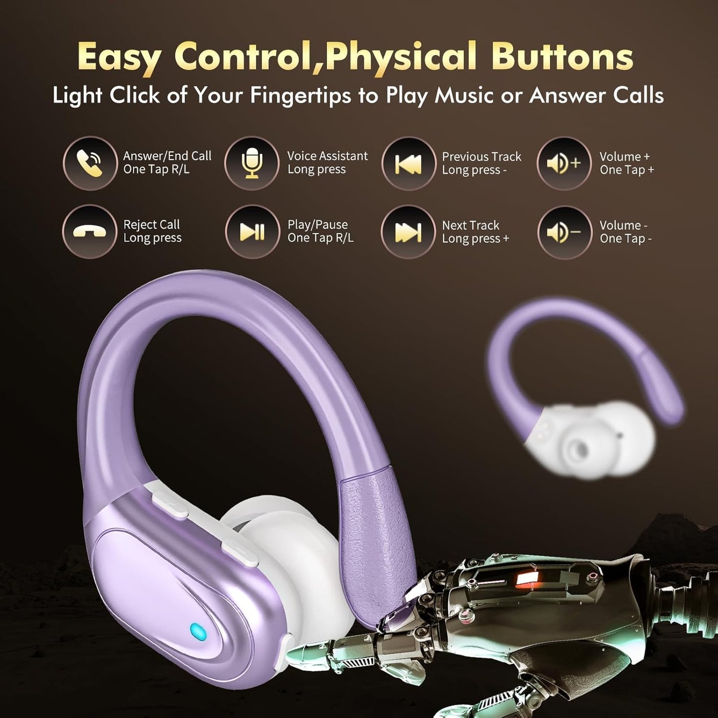 Wireless Earbuds, Sports Bluetooth Headphones, 80Hrs Playtime Ear Buds with LED Power Display, Noise Canceling Headset, IPX7 Waterproof Earphones for Workout/Running (Purple)