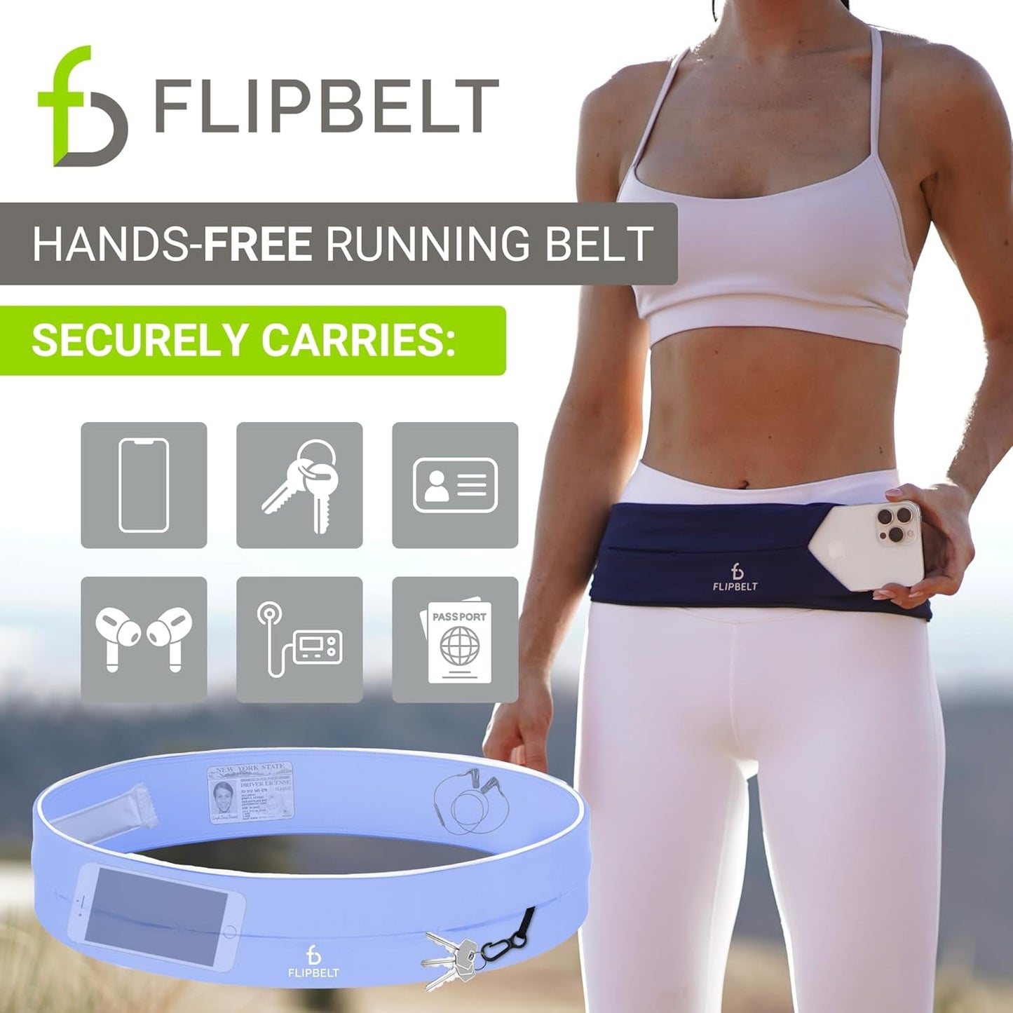 FlipBelt Classic Running Belt, Running Fanny Pack for Women and Men, USA Company