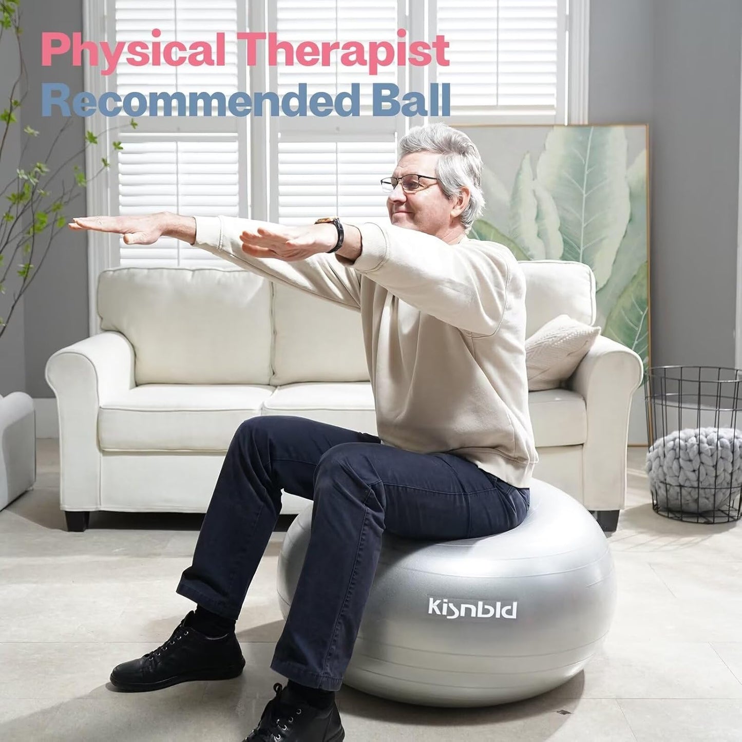 Exercise Ball, Extra Thick Yoga Ball for Workout Pregnancy Stability, 4 Sizes Anti-Burst Balance Ball with Foot Pump - Heavy Duty Fitness Ball Chair for Office, Home & Gym