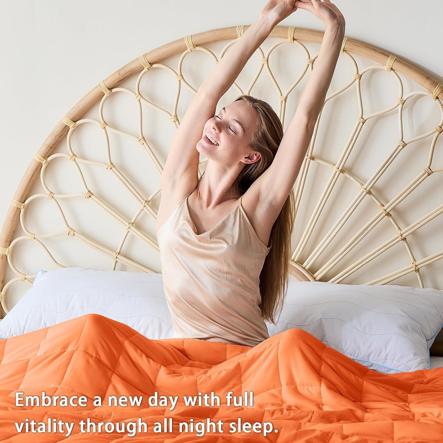 yescool Weighted Blanket for Adults (20 lbs, 60” x 80”, Orange) Cooling Heavy Blanket for Sleeping Perfect for 190-210 lbs, Queen Size Breathable Blanket with Premium Glass Bead, Machine Washable