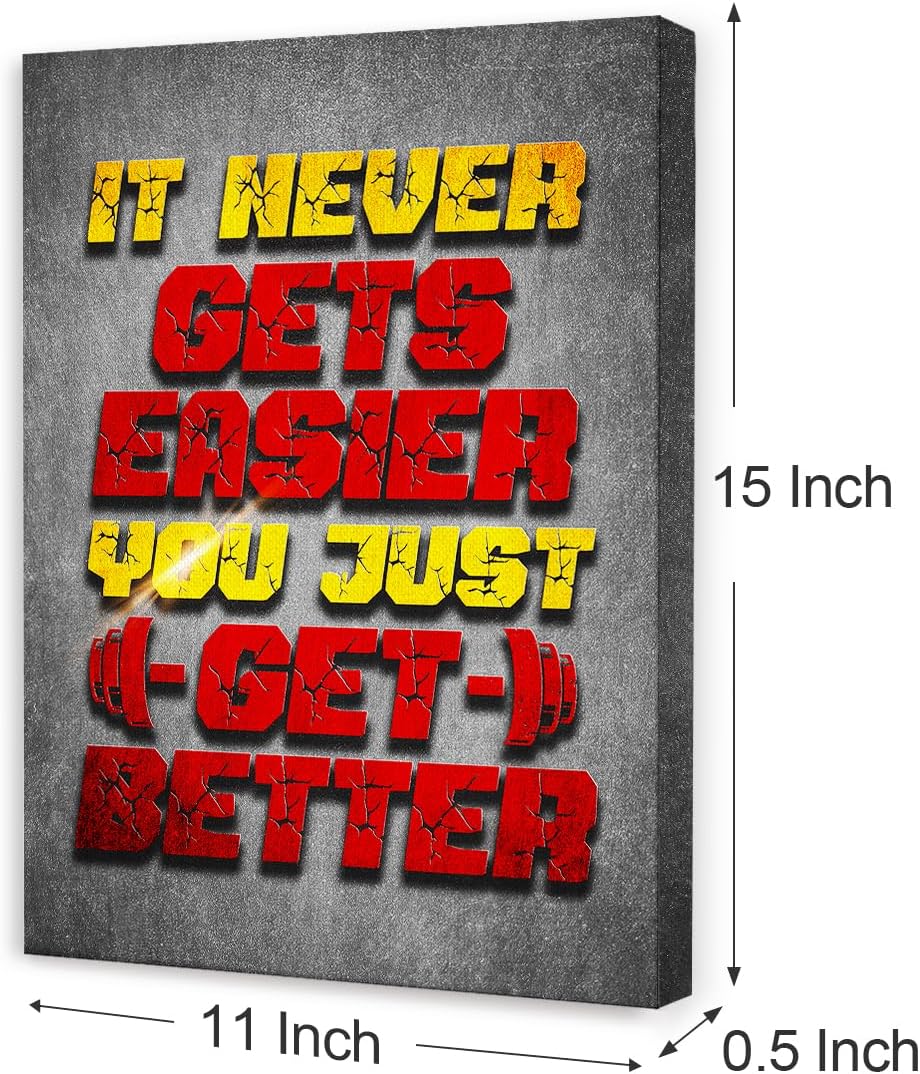 Gym Quotes Wall Art,Inspirational Workout Wall Decor,It Never Gets Easier You Just Get Better Canvas Wall Art for Home Gym Exercise Fitness Room