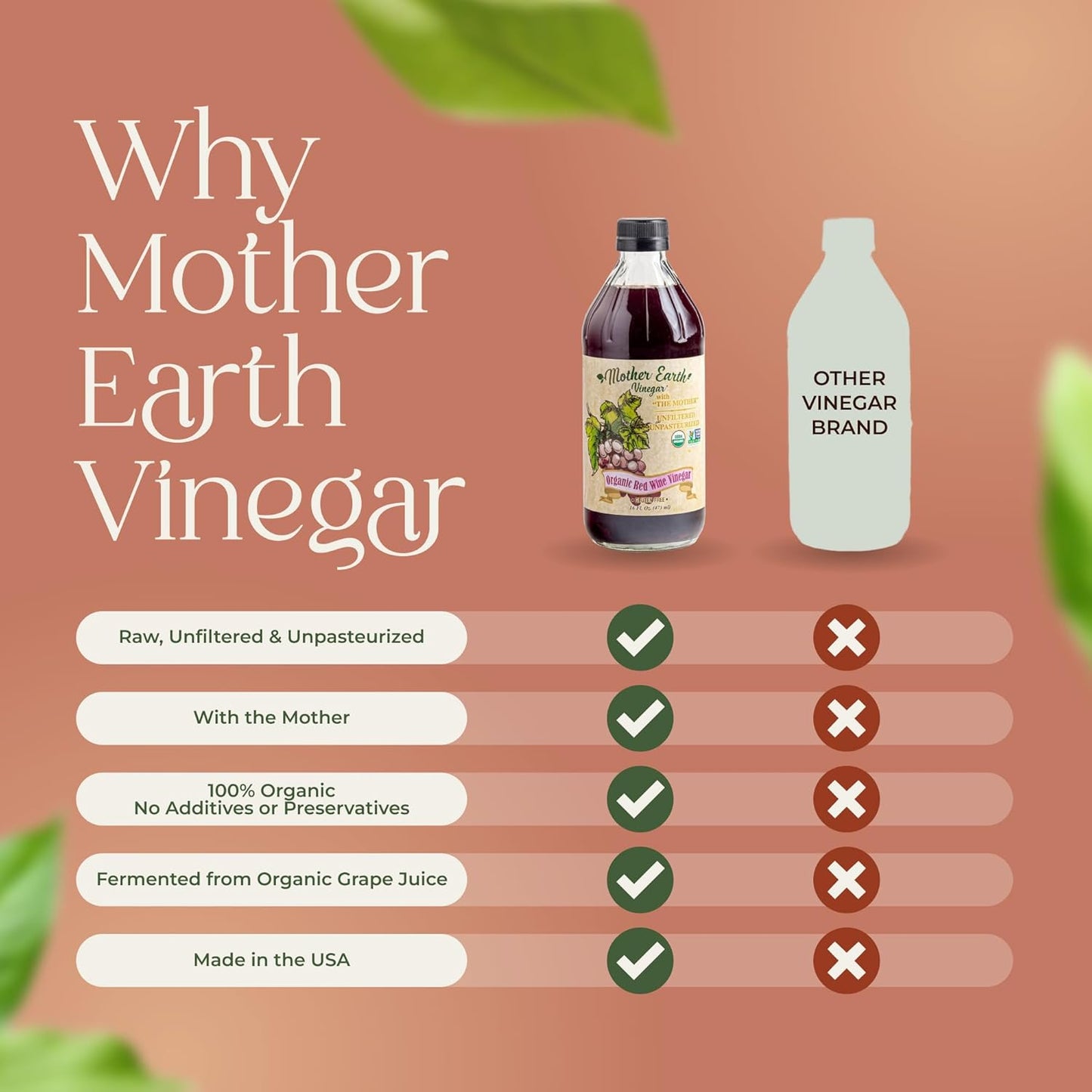 Mother Earth, Organic Red Wine Vinegar with The Mother, Fresh Pressed Organic Cabernet Grapes, ORWV, RWV, Raw, Unpasteurized, Unfiltered (1/16oz Glass Bottle)