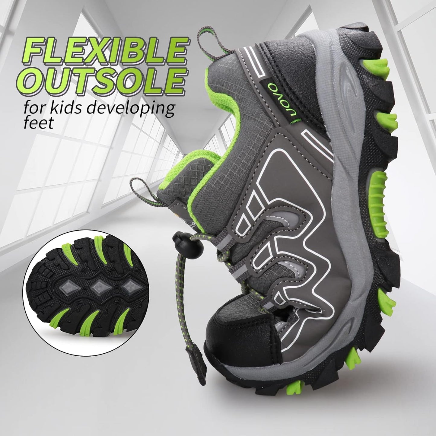 Boys Girls Hiking Trail Shoes Waterproof Slip Resistant Outdoor Trekking Walking Running Sneakers(Little/Big Kids)