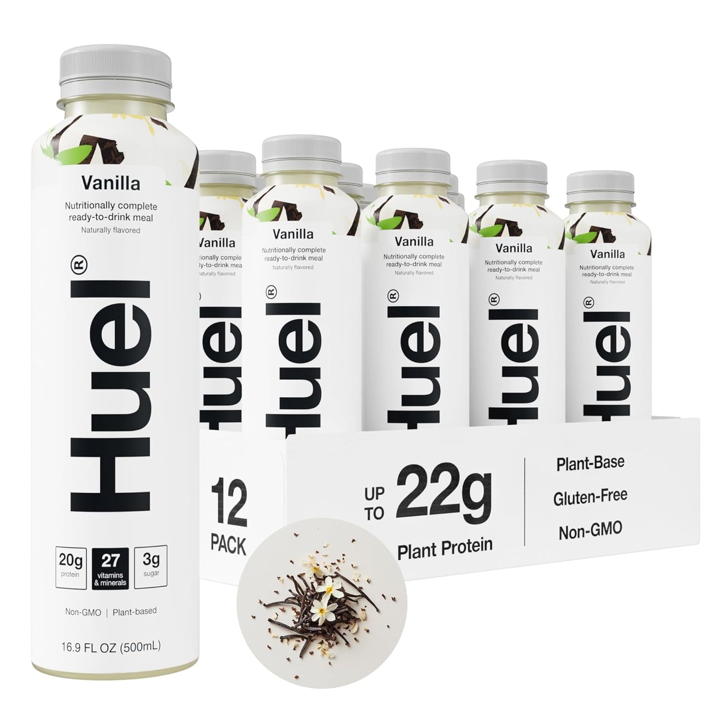 Huel Ready-to-Drink | Vanilla Meal Replacement Drink | High Protein Drink | Nutritionally Complete, Low Sugar, High Fiber, Plant Based, Vegan, Healthy | 20g Protein Per Bottle, 16.9 Fl Oz (12 Pack)