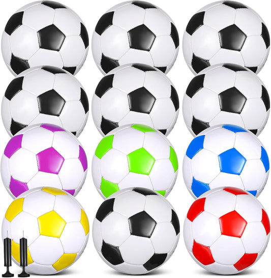 12 Pcs Soccer Balls Bulk Size 4 Soccer Balls with Pump Soft Football Outdoor Indoor for Sport Training Practice Game Gift for Youth Teen Adult
