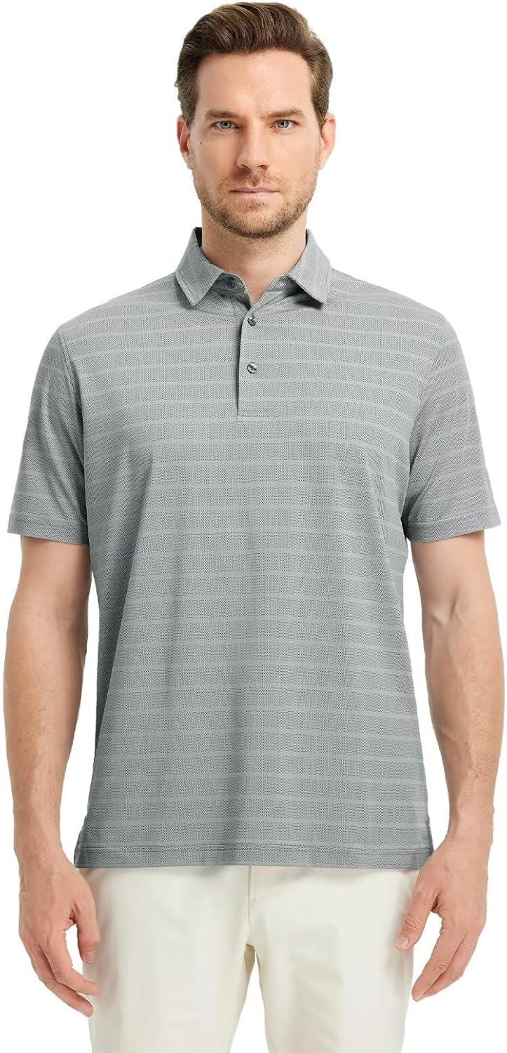 M MAELREG Golf Shirts for Men Short Sleeve Dry Fit Casual Striped Performance Moisture Wicking Collared Mens Polo Shirts